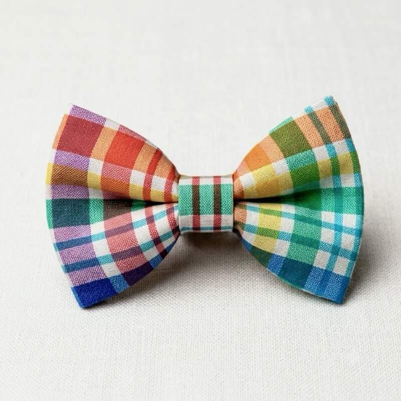 Colorful plaid bow tie for weddings, groomsmen, kids, or pets — handmade, USA-made