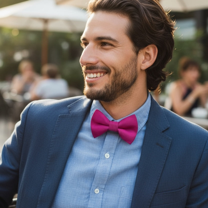 Groomsman wearing a Fuchsia Pink Bow Tie