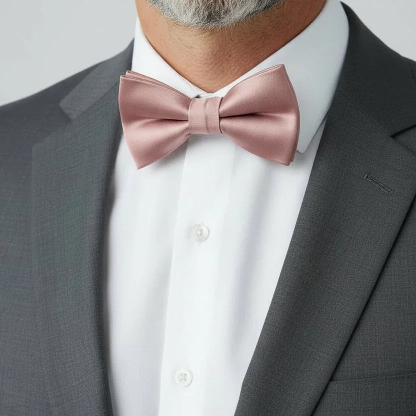 Rose gold bow tie for men in a wedding.