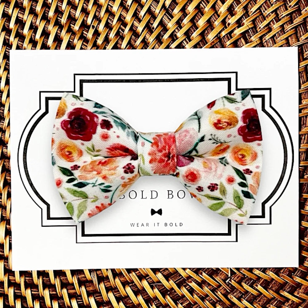 Wildflower Floral Dog Bow Tie or Cat Bow Tie on woven background