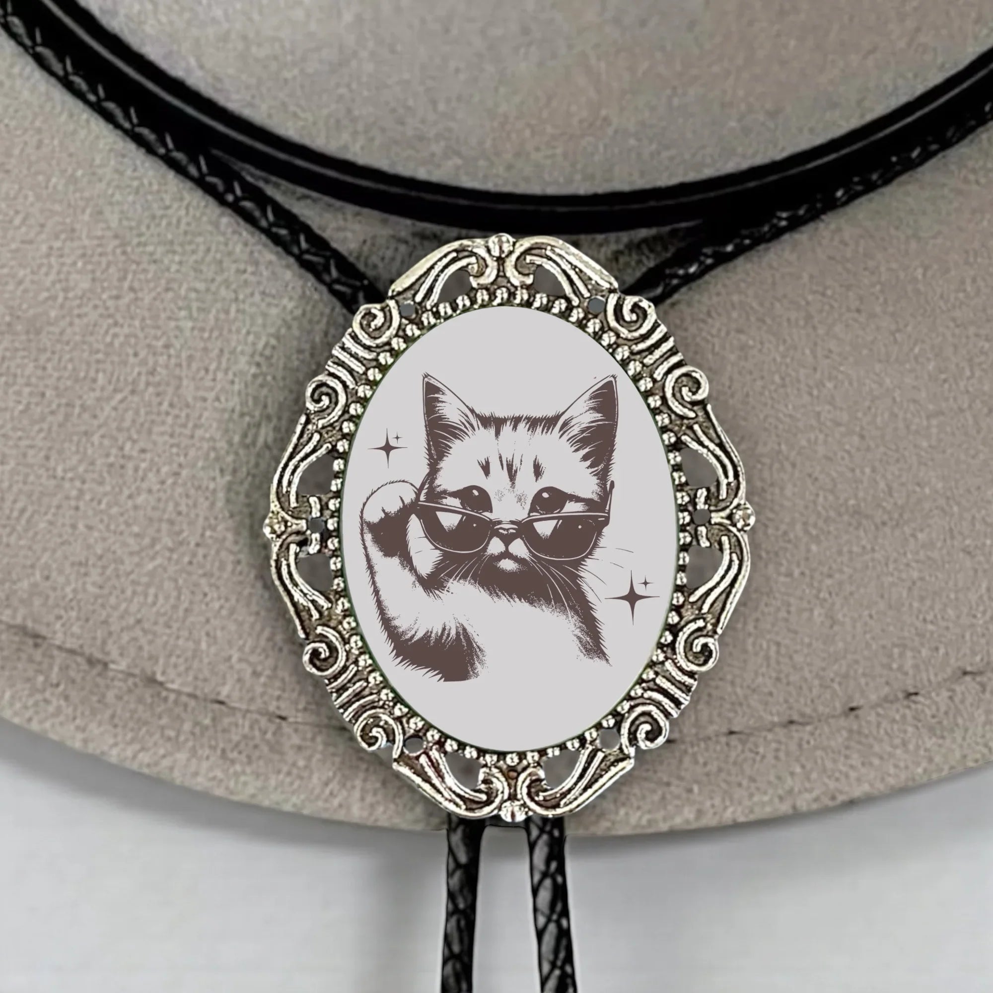 Cat with Sunglasses Bolo tie for men groomsmen and wedding.