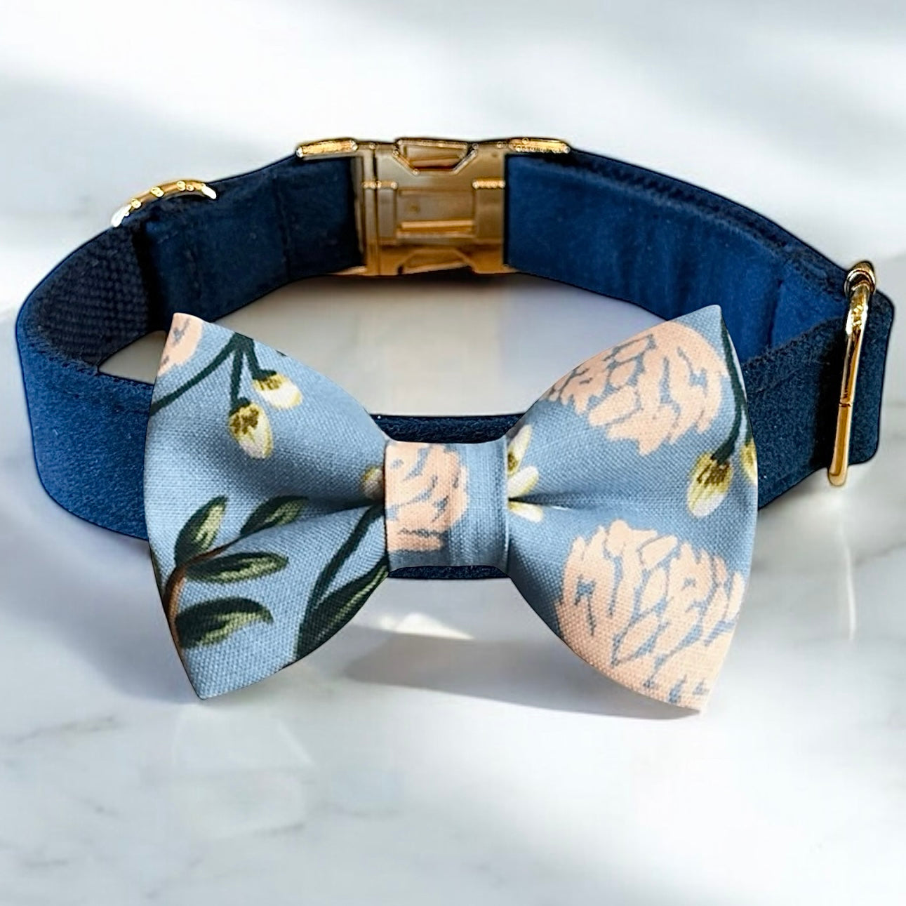 Blue Hydrangea Floral Bow Tie Dog Collar for wedding dog collar
