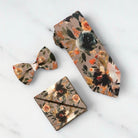 Taupe Floral Men’s Tie, pocket square and bow tie set for Wedding