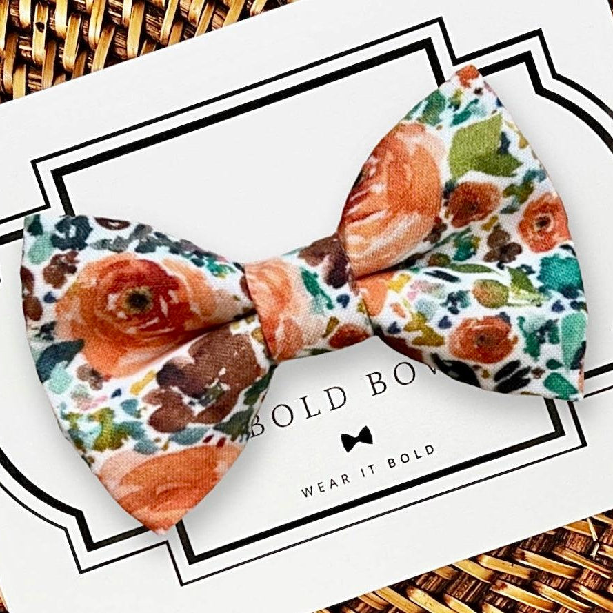 Orange Floral Dog Bow Tie or Cat Bow Tie for wedding dog collar