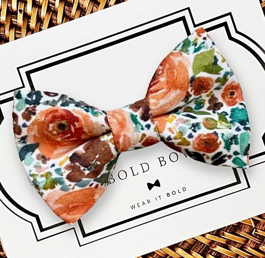 Orange Floral Dog Bow Tie or Cat Bow Tie for wedding dog collar