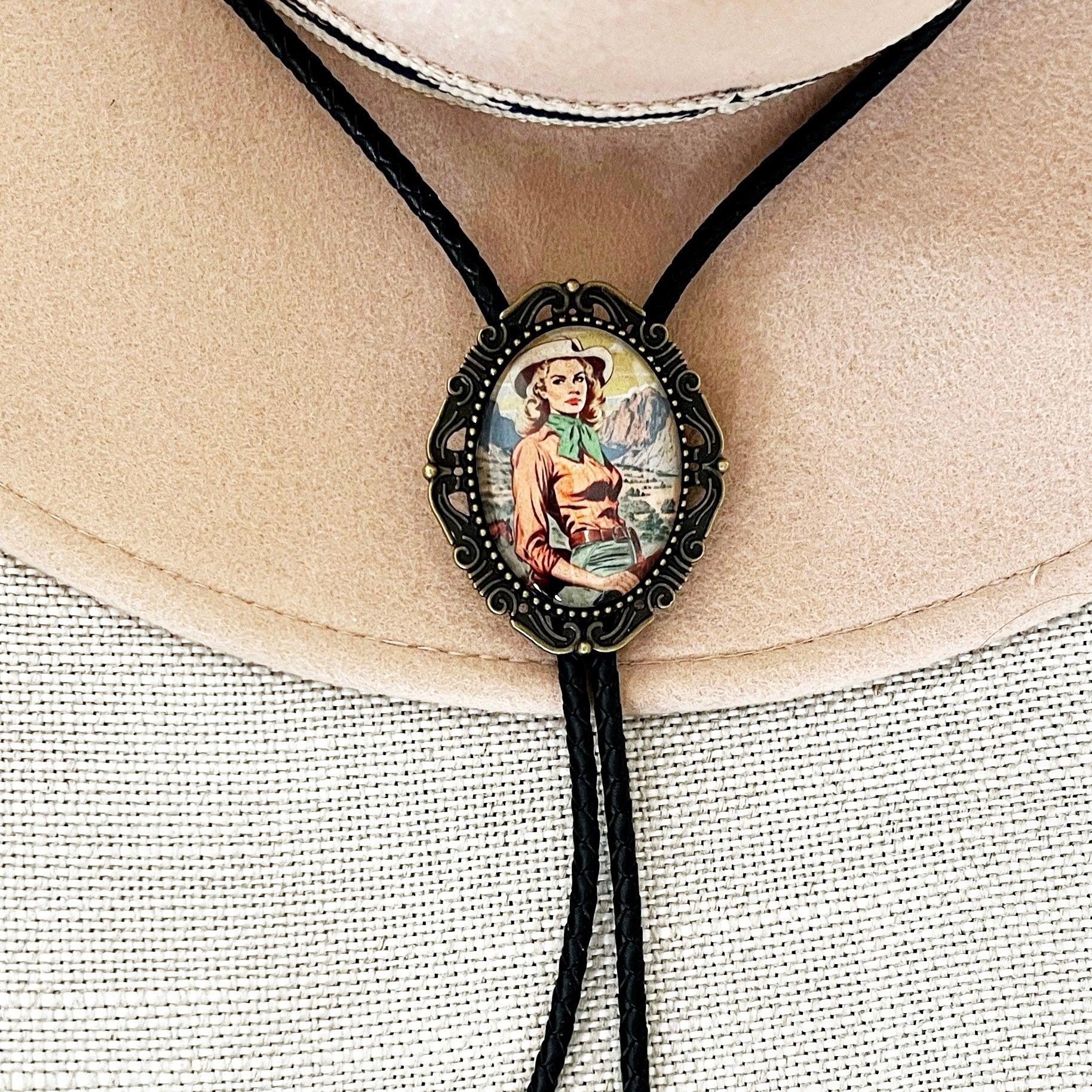 Bronze Bolo Tie with Cowgirl