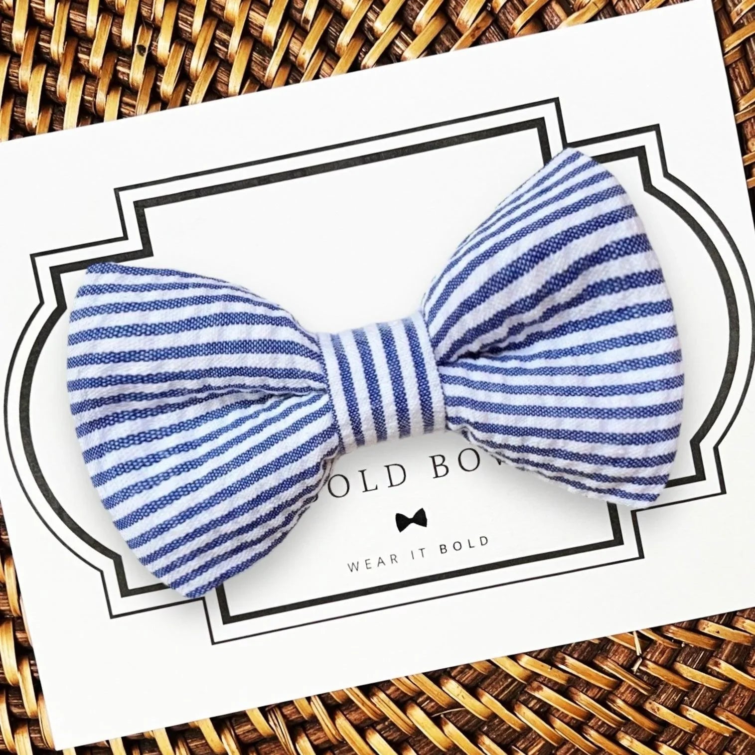 Blue Seersucker dog bow tie or cat bow tie.