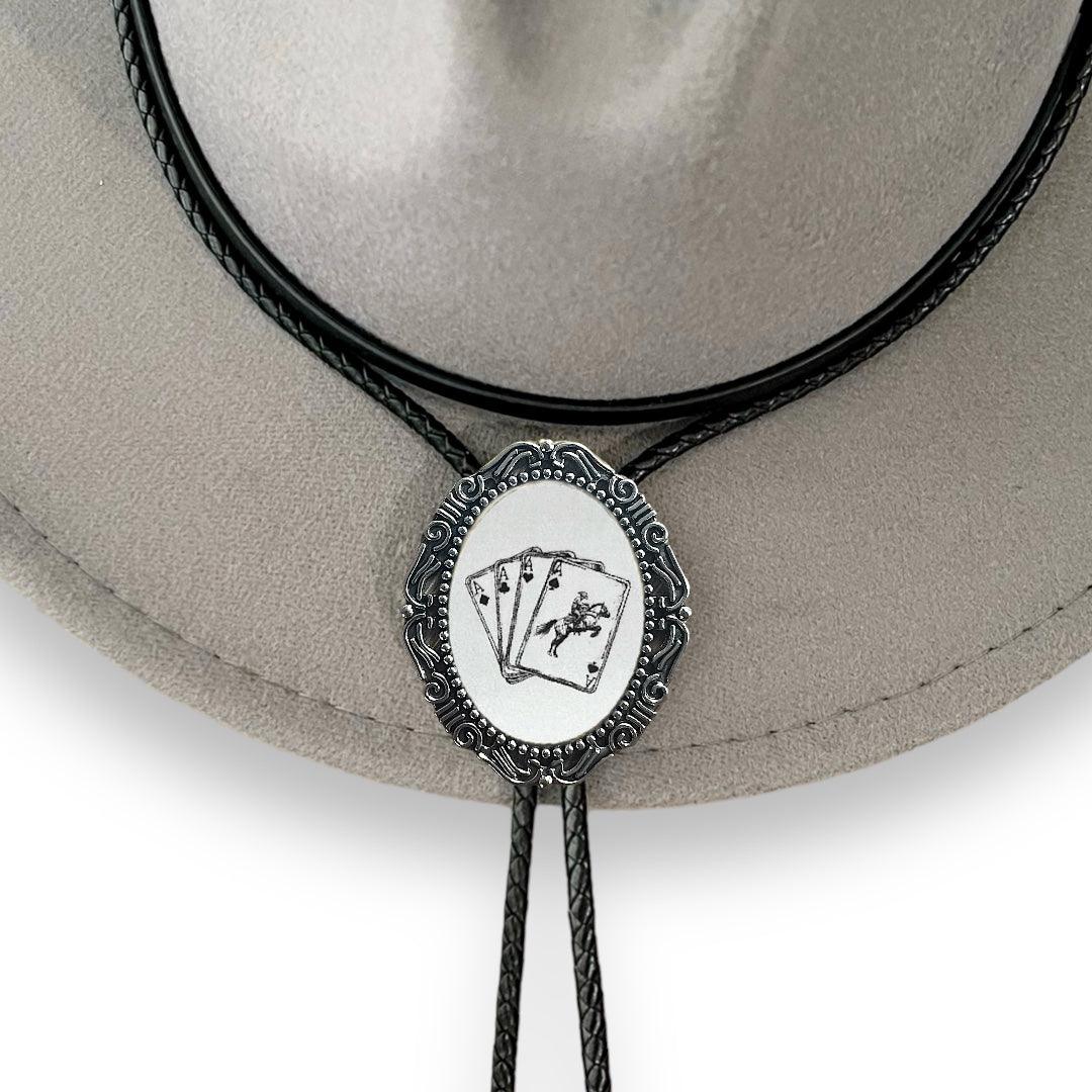 Silver Bolo Tie- Western Cards Cowboy String Tie
