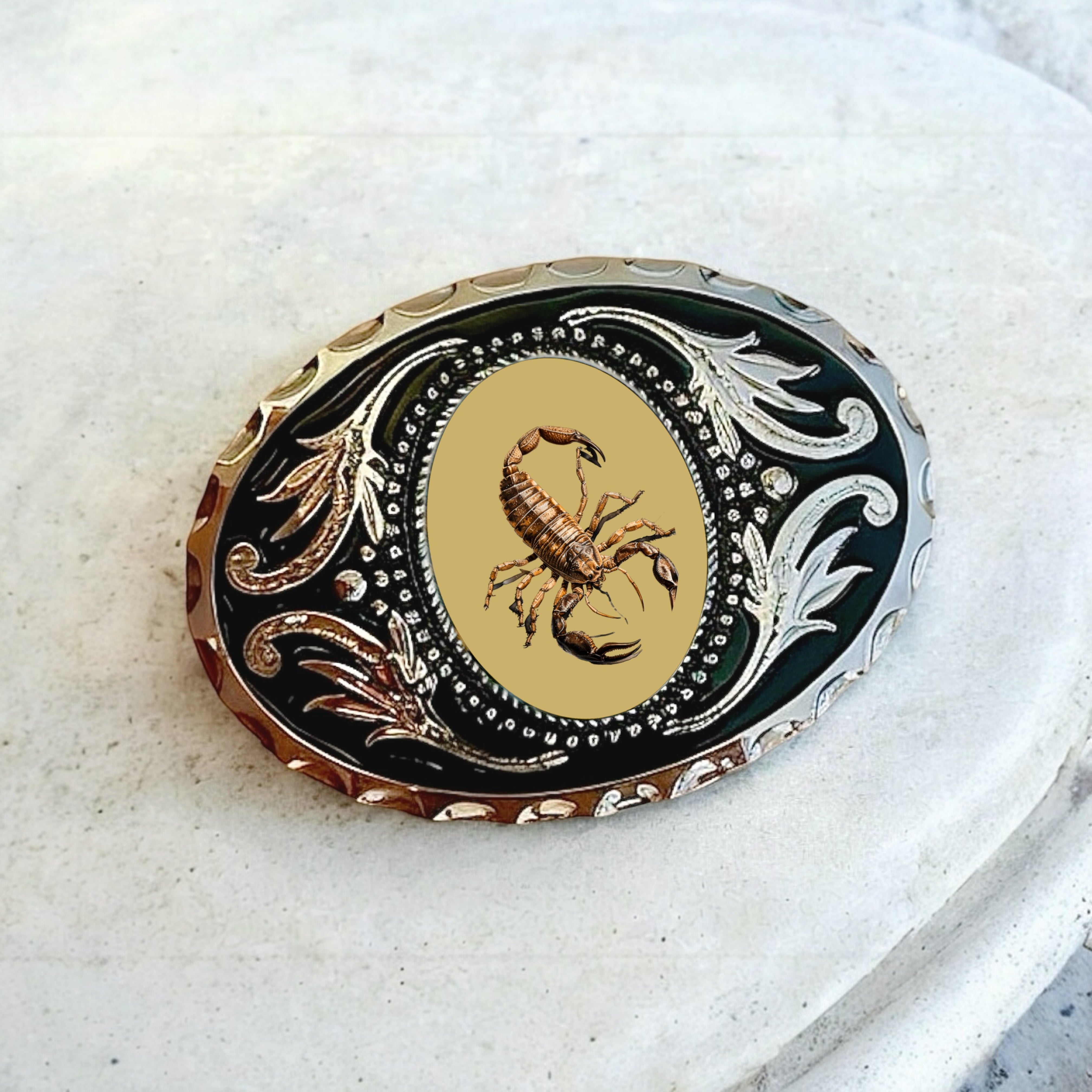 Belt Buckle with yellow scorpion, Western Accessory