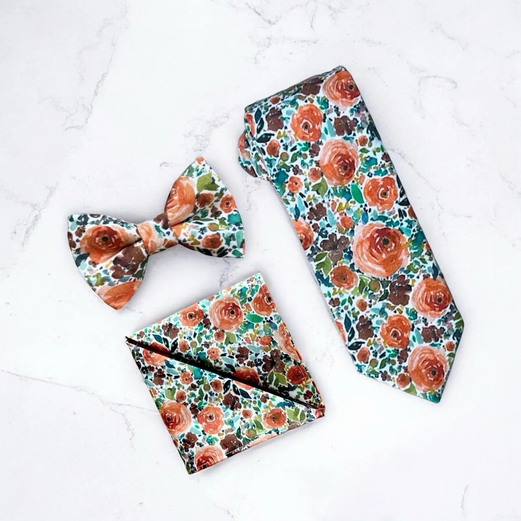 Sunset Floral Burnt Orange Men’s Tie Set for wedding