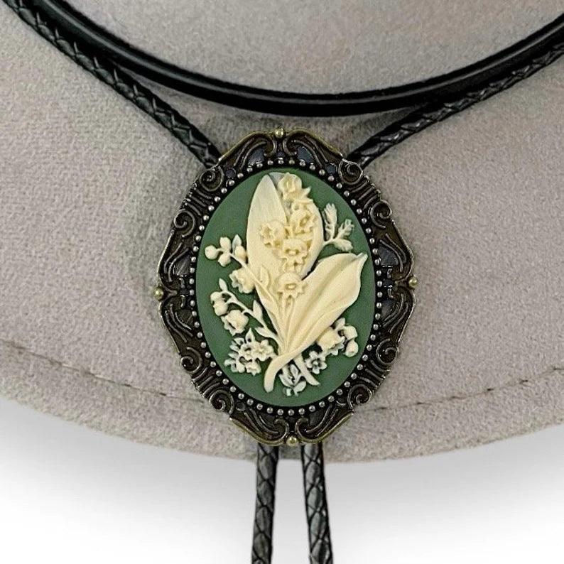 Lily of the Valley green Bolo tie with black cord