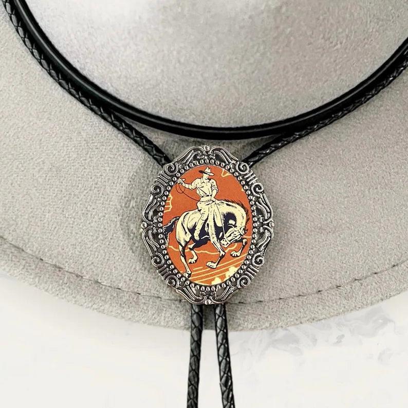 Orange Cowboy Bolo tie for men groomsmen and wedding.