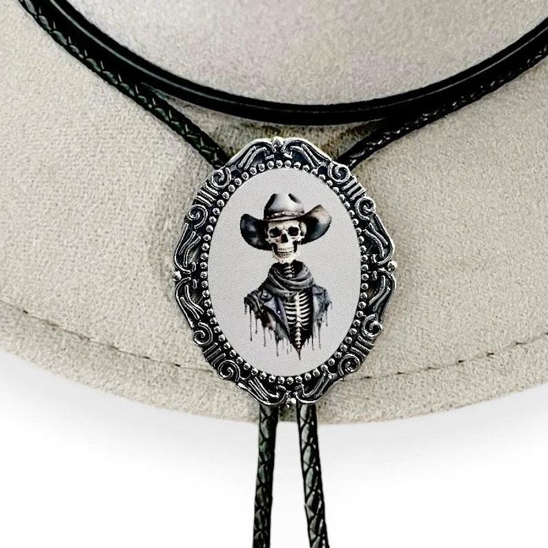 Silver Bolo Tie- Skeleton Cowboy