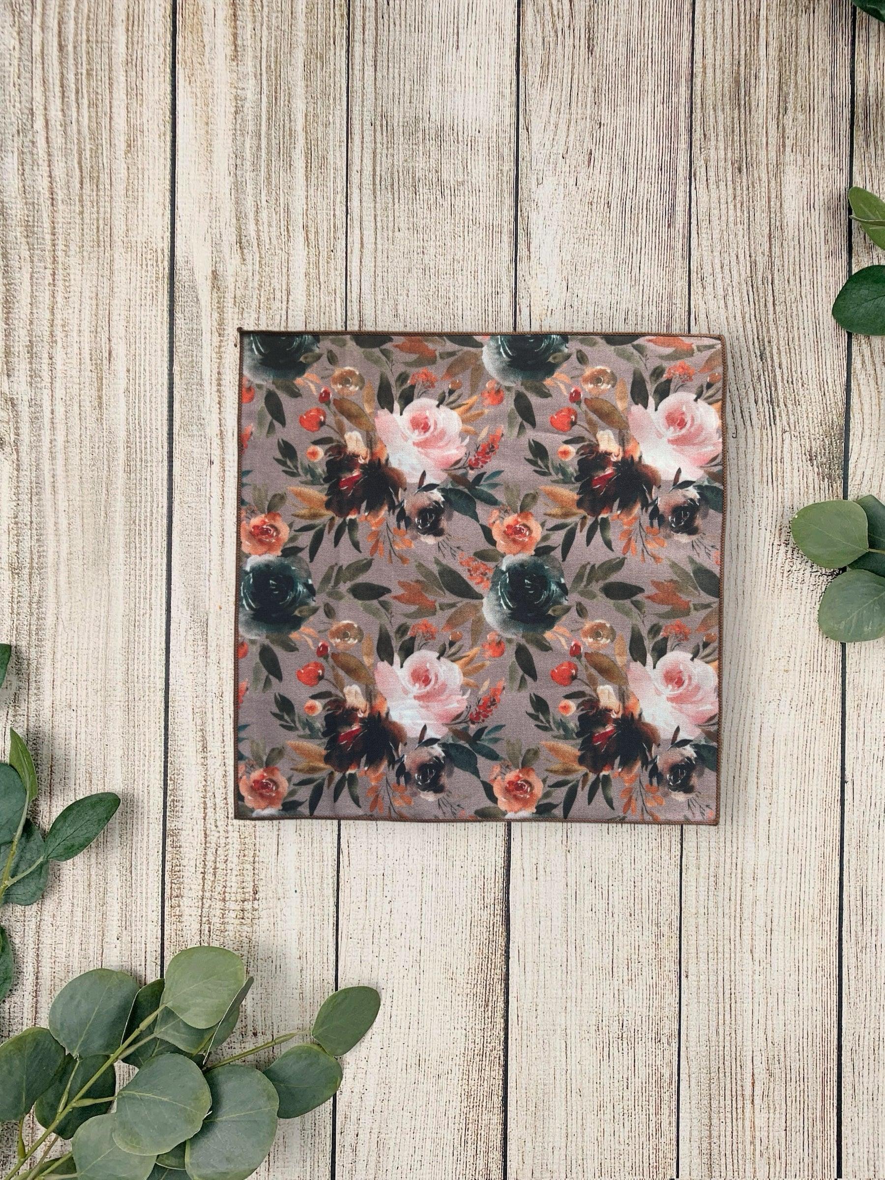 Taupe floral pocket square for wedding or special event.