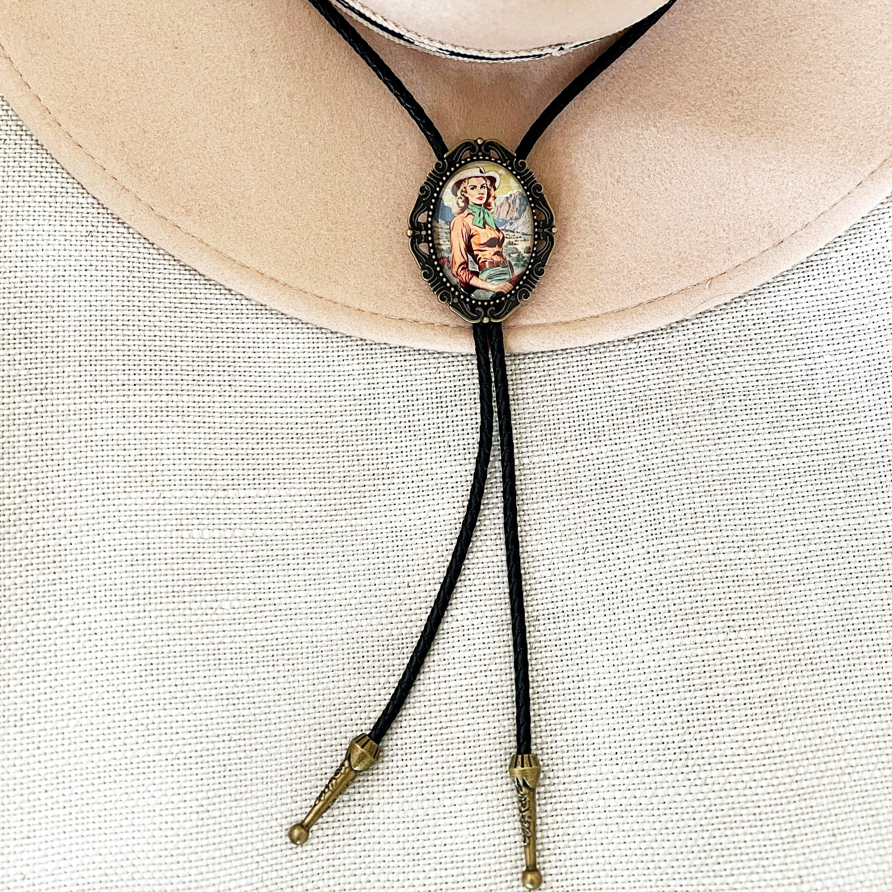 Brass Bolo Tie with Cowgirl