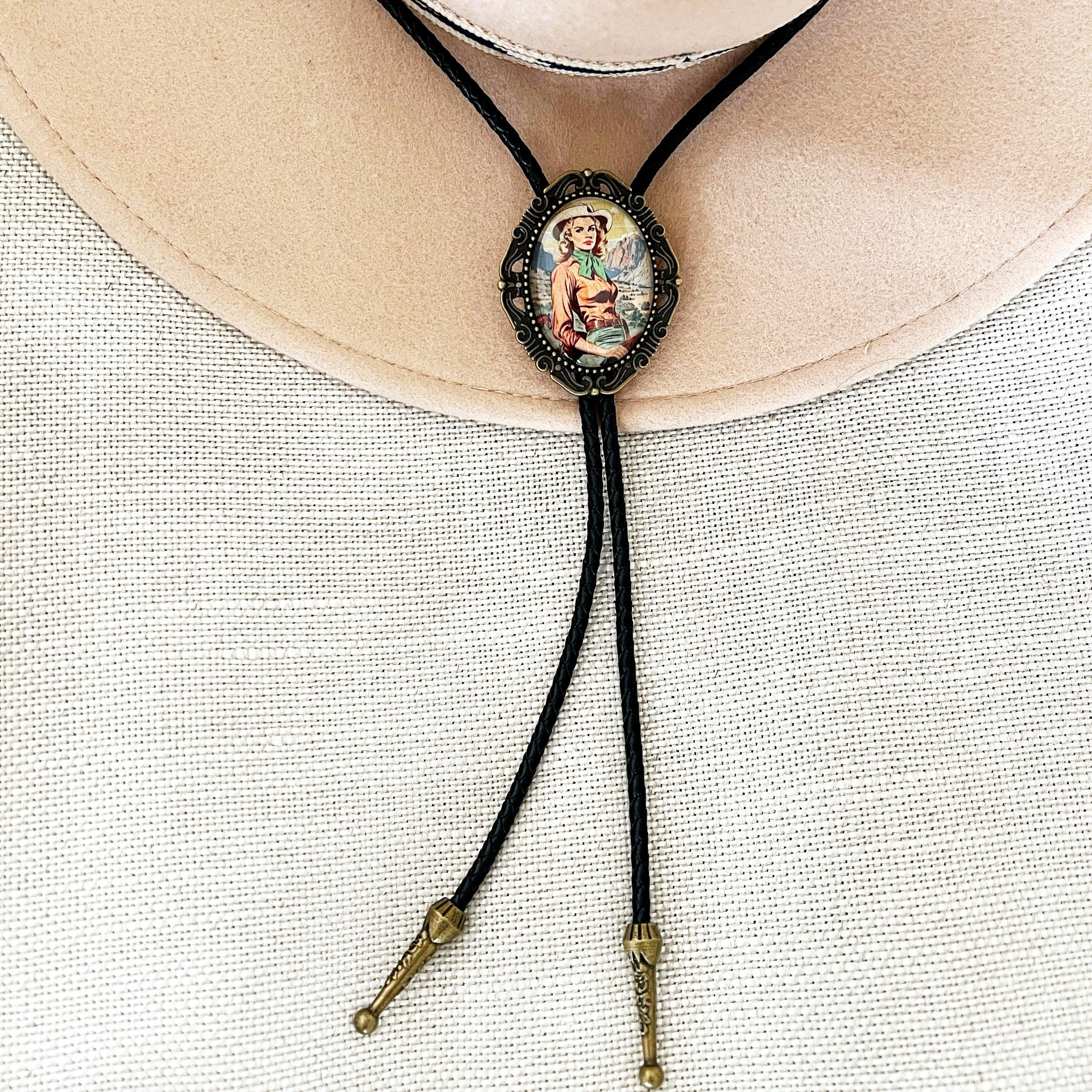 Brass Bolo Tie with Cowgirl