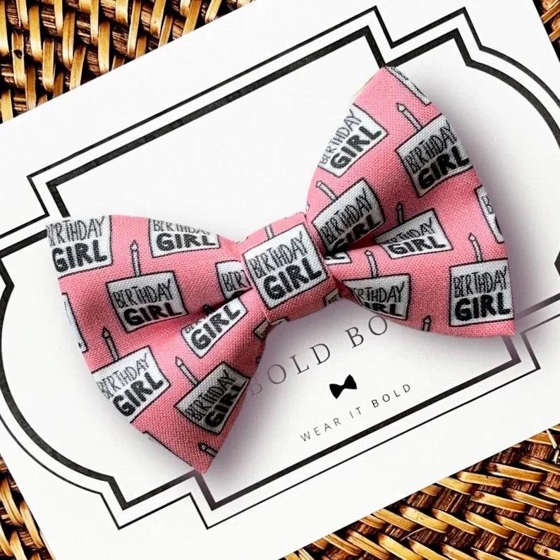Birthday Girl Bow for Dog Collar or Cat Collar- In Pink