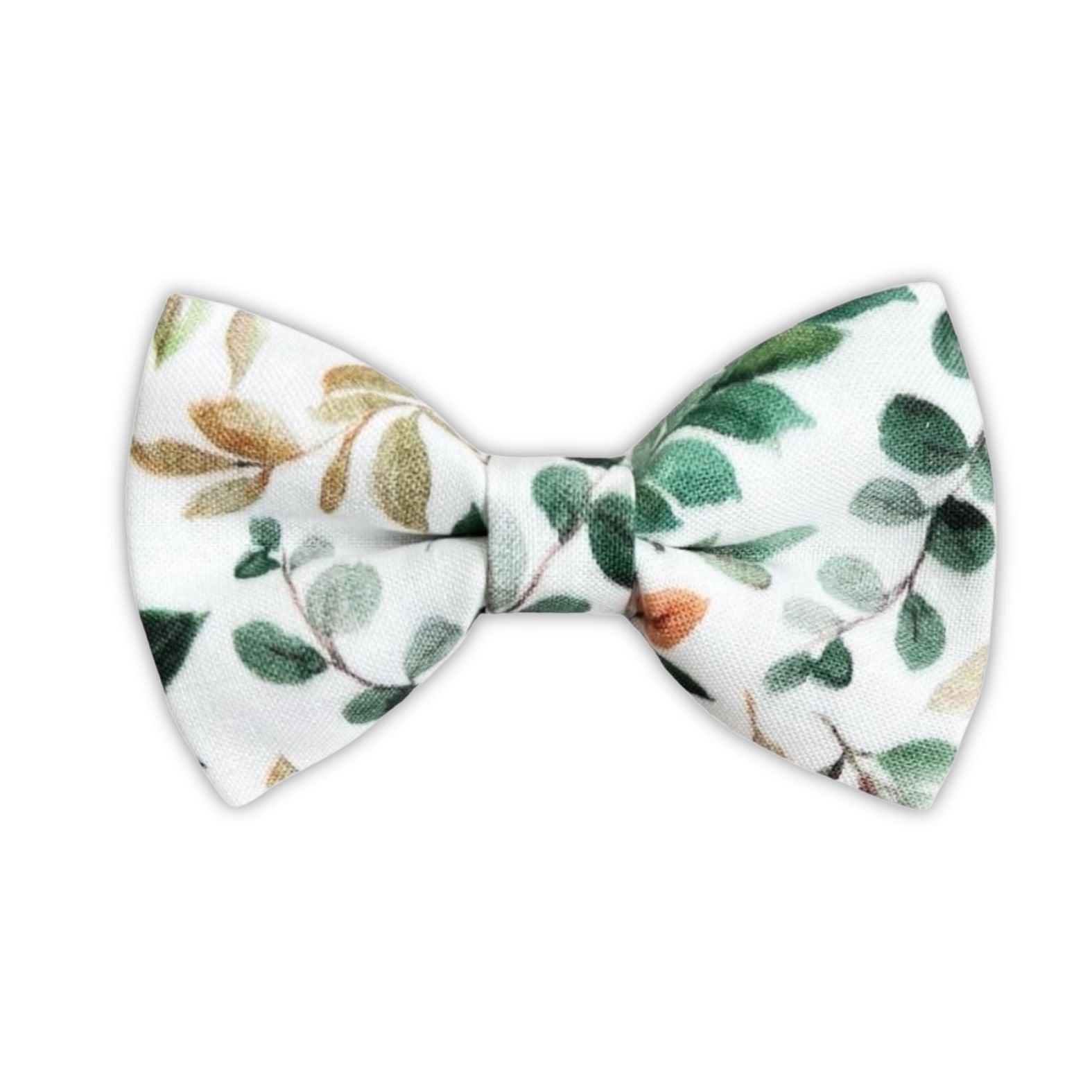 Sage green and gold Bow Tie with eucalyptus flowers for wedding, ring bearers and groomsmen.