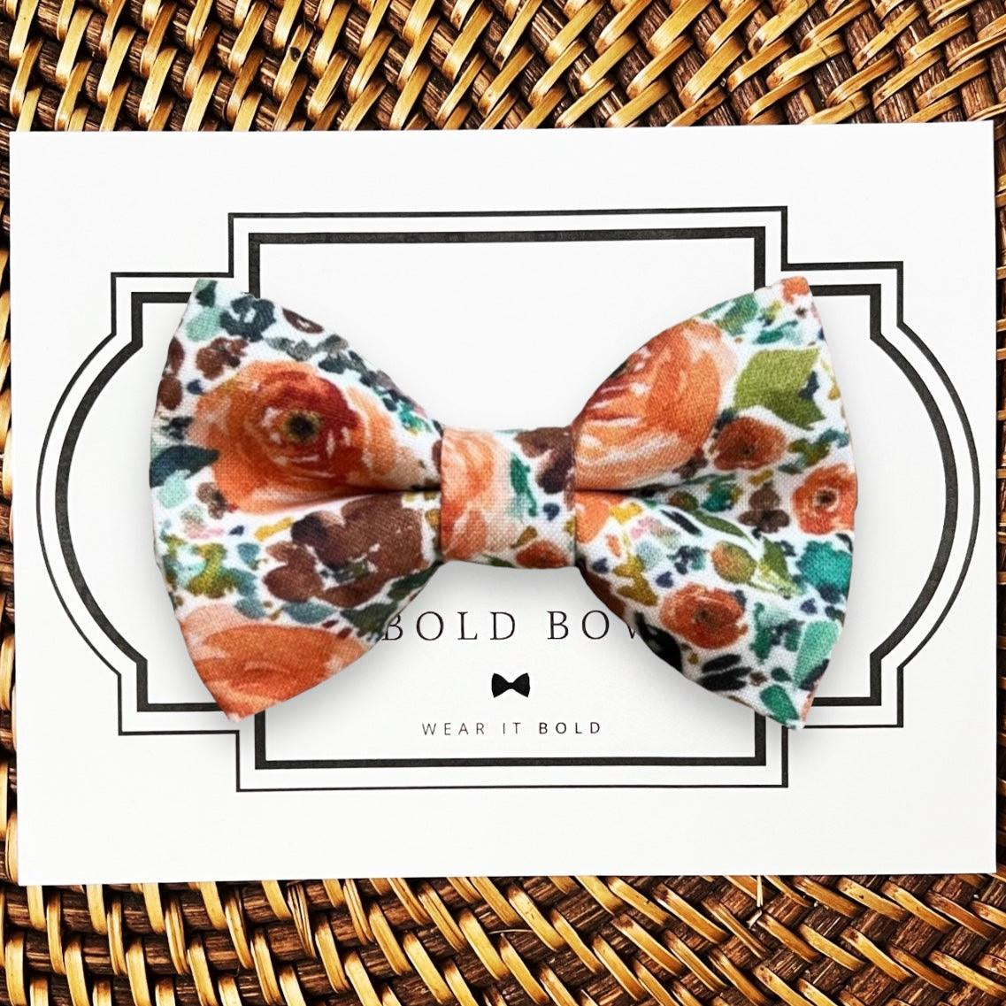 Orange Floral Dog Bow Tie or Cat Bow Tie for wedding dog collar