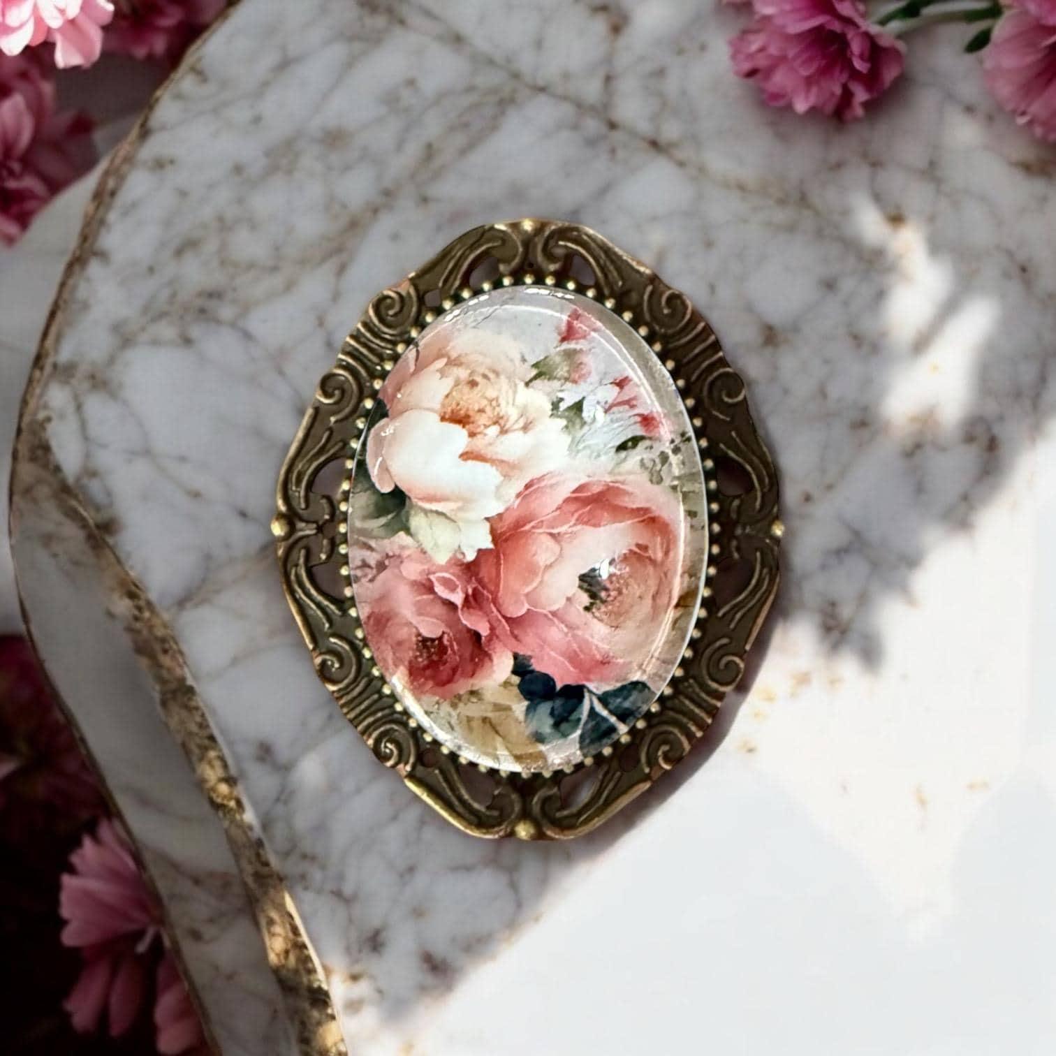 Decorative floral brooch for her, Mother's Day gift, or birthday gift on a white background.