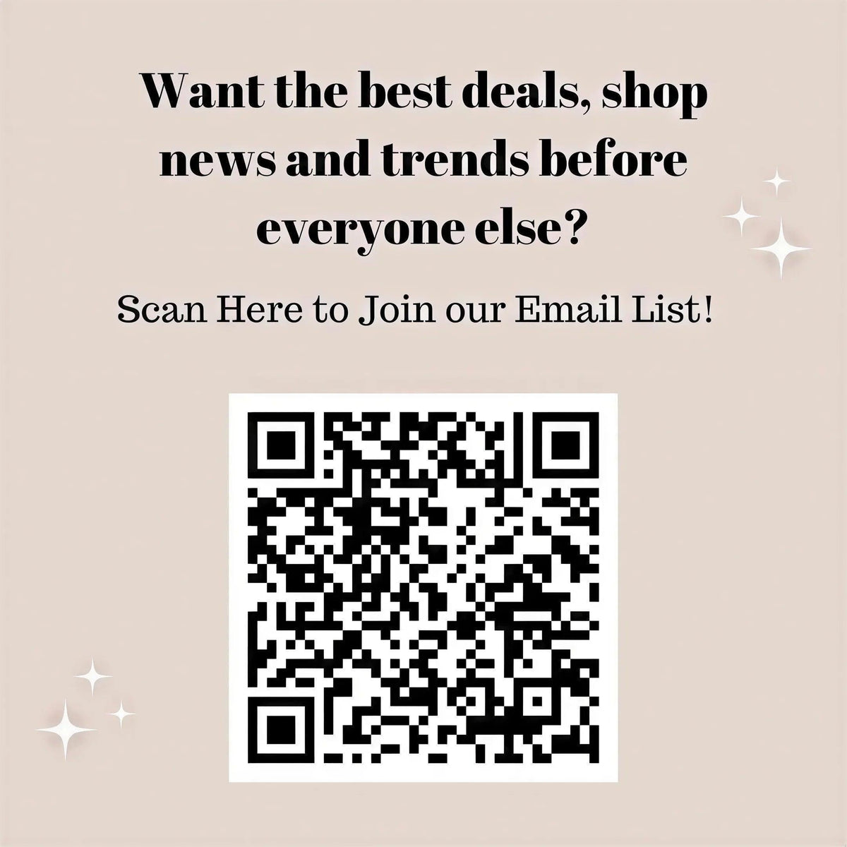 a QR code and a message asking for the best deals, news, and trends before everyone else.
