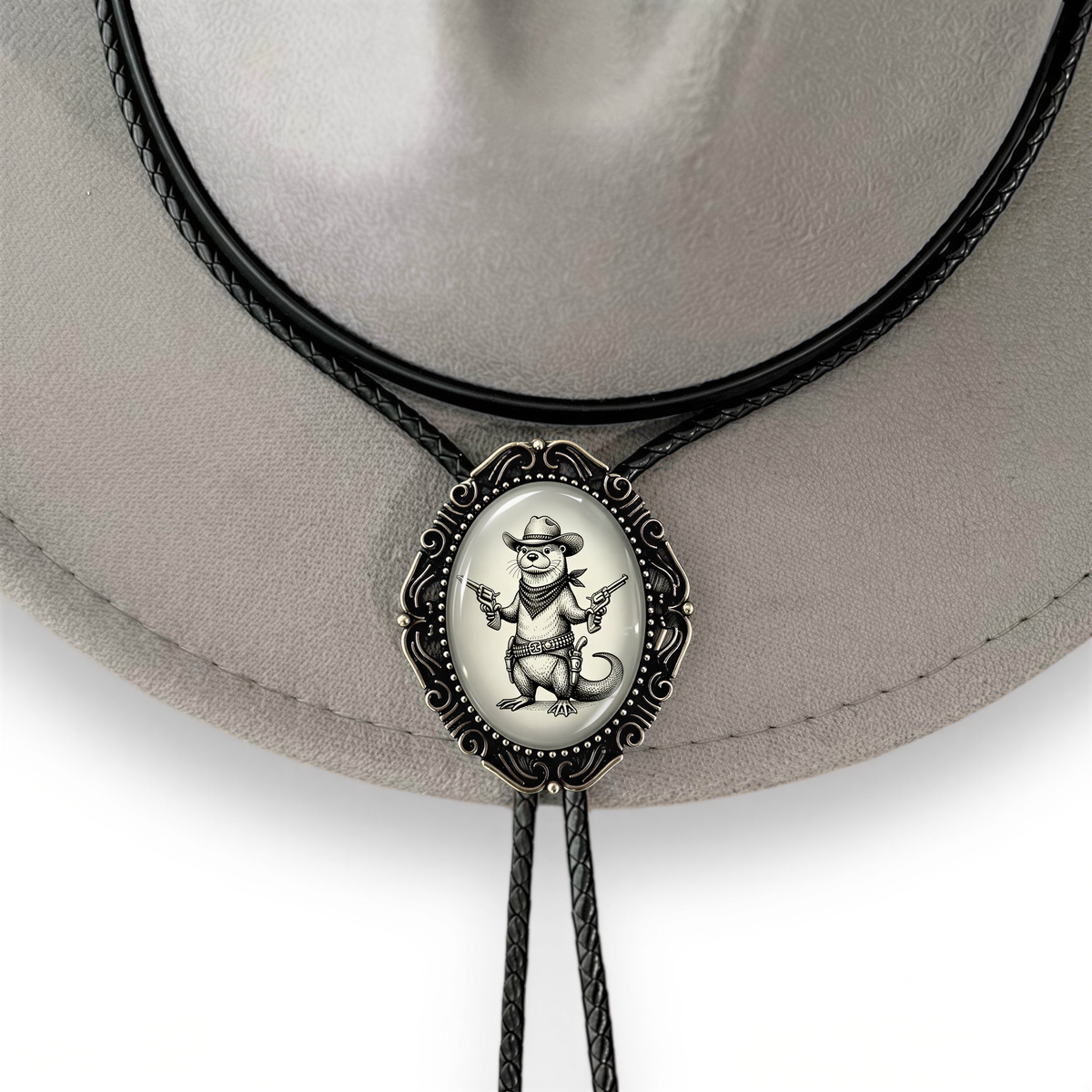 Bolo Tie with Otter with Western Leather Cord Cowboy Tie