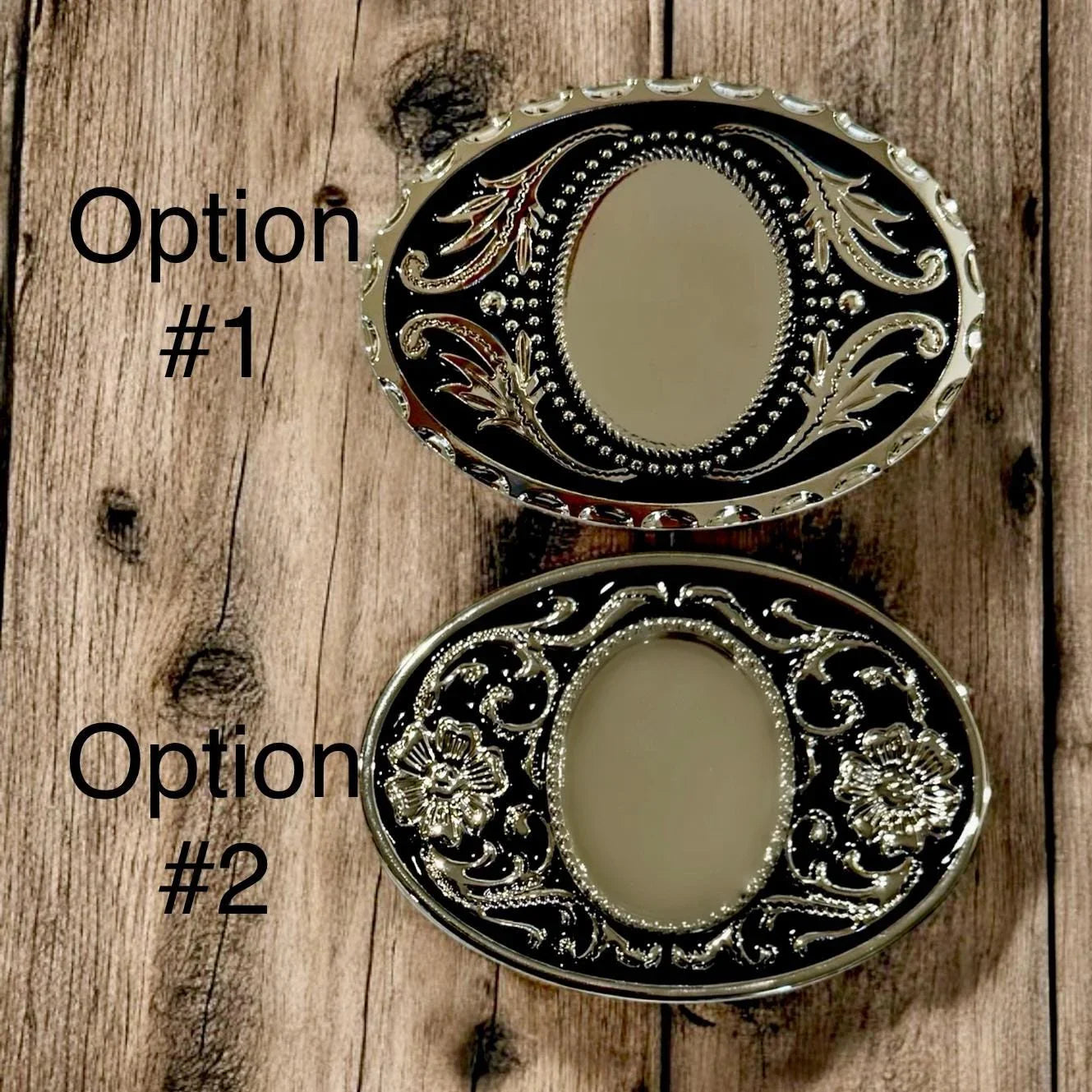 a belt buckle sitting on top of a wooden table