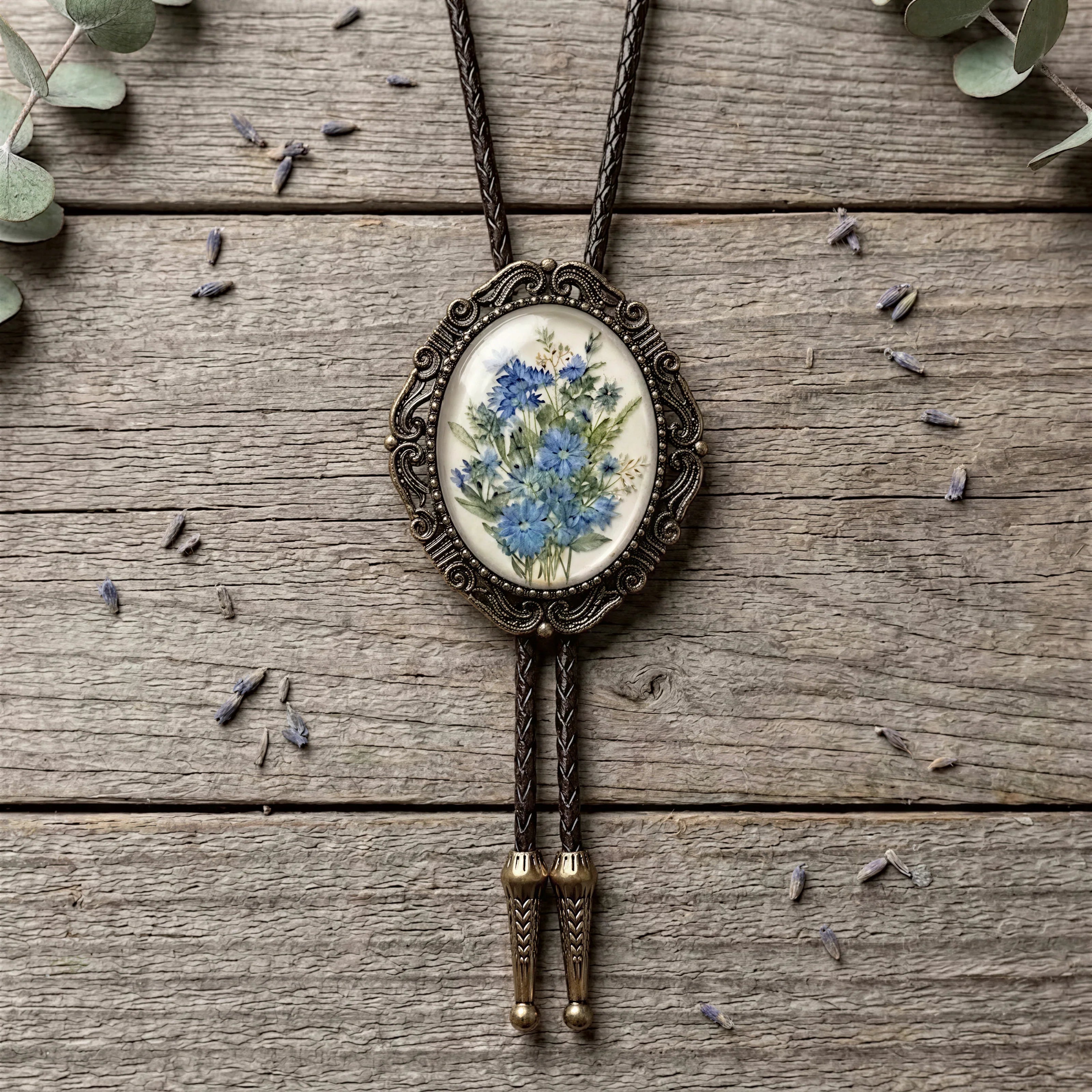 Dusty blue wedding bolo tie for men and women.