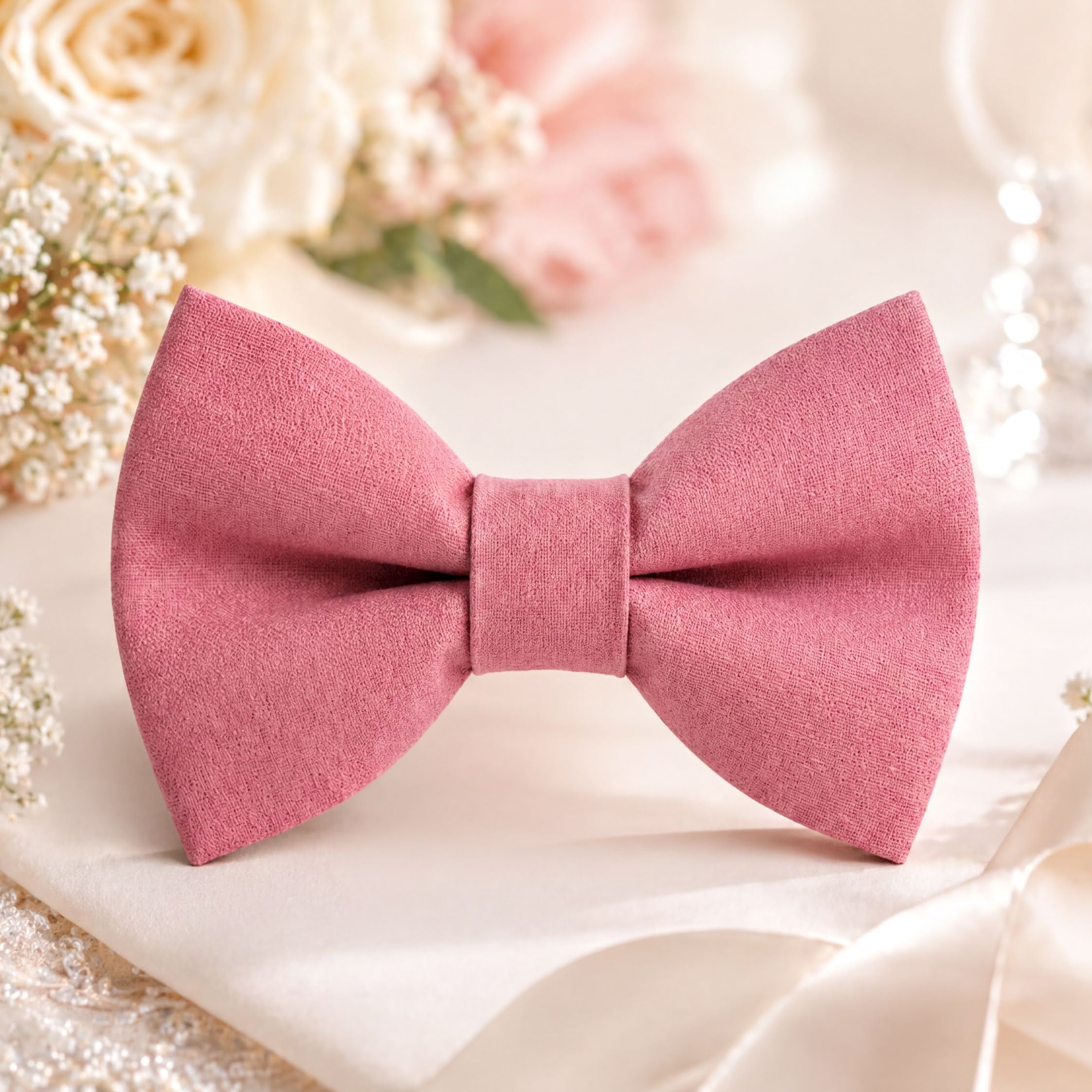 Elegant dusty rose wedding bow tie for groom and groomsmen, premium fabric pre-tied bow tie in romantic blush pink shade