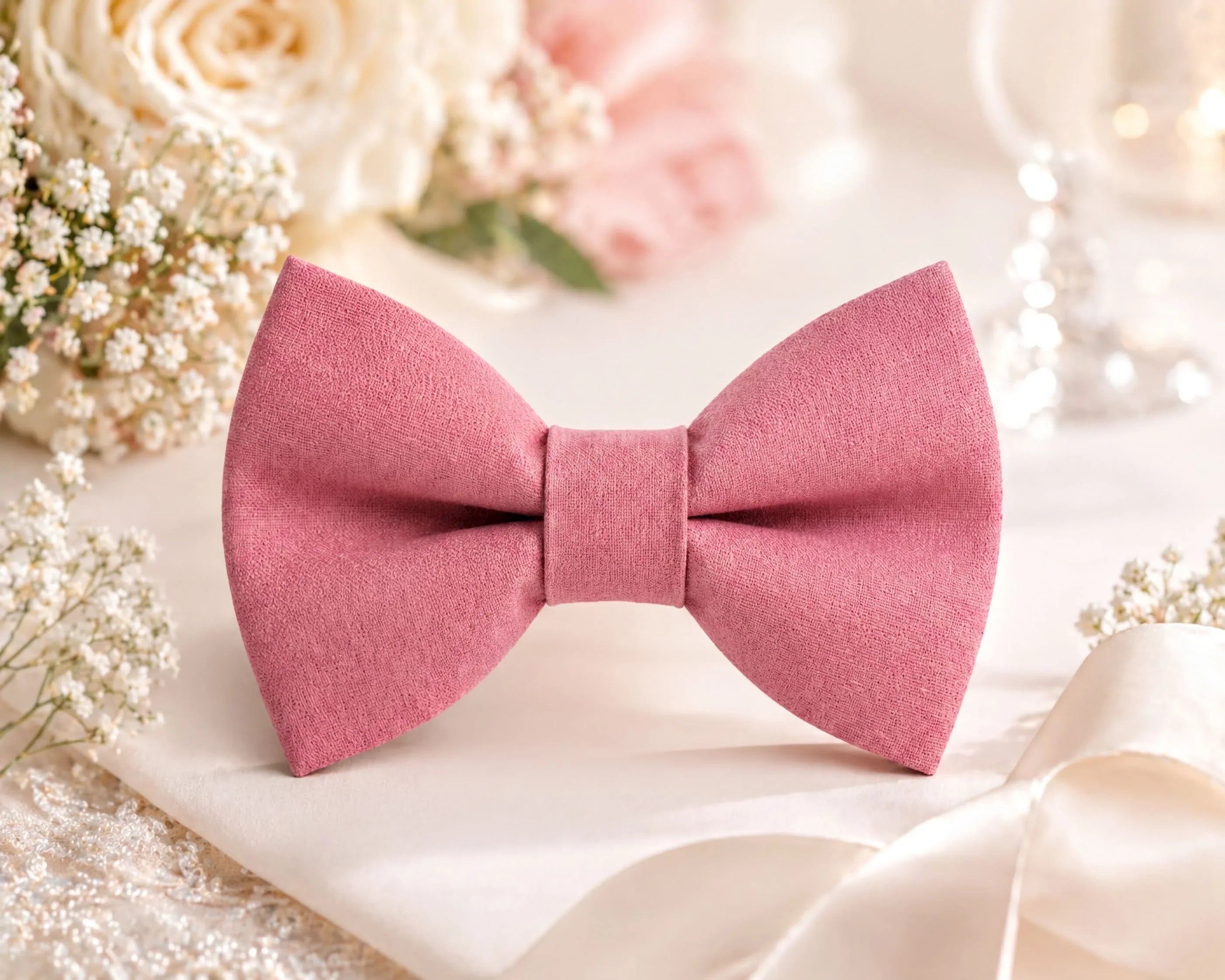 Elegant dusty rose wedding bow tie for groom and groomsmen, premium fabric pre-tied bow tie in romantic blush pink shade