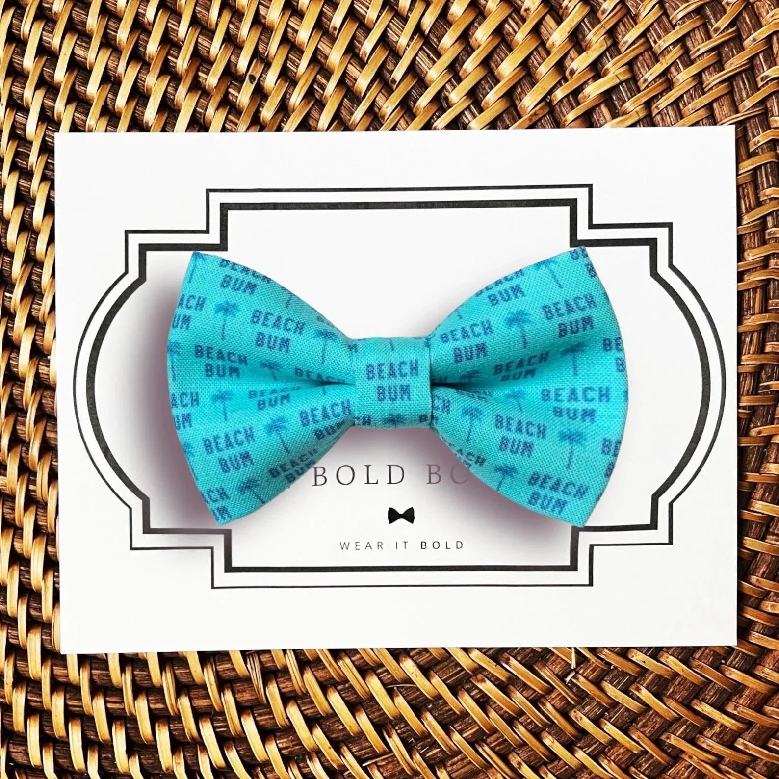 Dog bow tie size chart. Size Small is 3 1/2 inches wide for small dogs under 15 lbs. Size Medium is 4 inches wide for medium dogs between 15 band 40 lbs. Size Large is 4 1/2 inches wide for Large Dogs between 40 band 80 lbs. Size Extra Large is 5 1/2 inches wide for Extra Large Dogs over 80 lbs. Sizing is up to preference and pet bow ties slide on to dog collars with elastic.