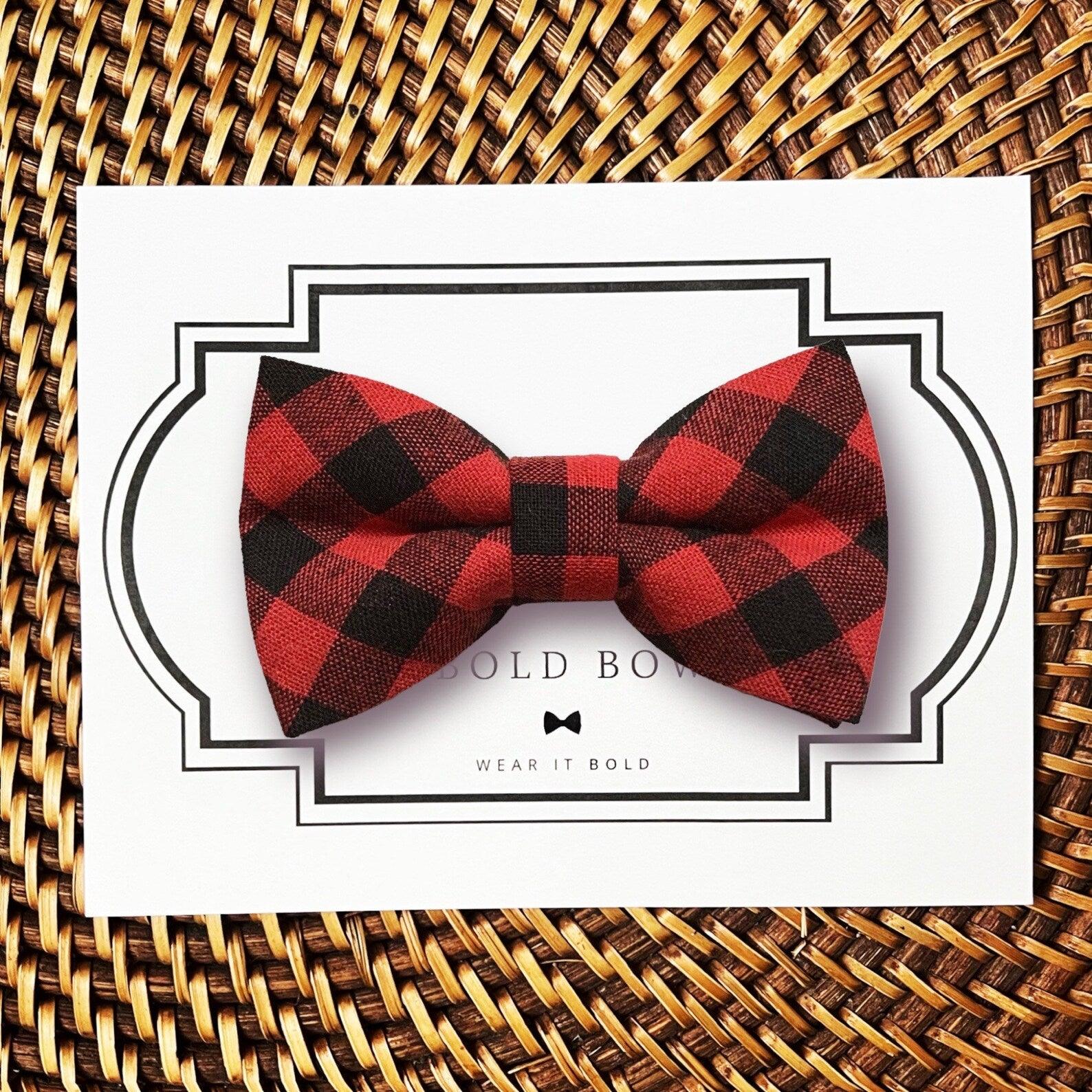 Buffalo Plaid Dog Bow Tie or Cat Bow Tie- Red & Black For Christmas