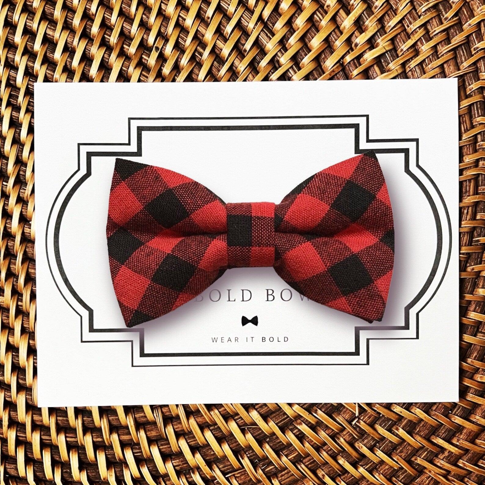 Buffalo Plaid Dog Bow Tie or Cat Bow Tie- Red & Black For Christmas