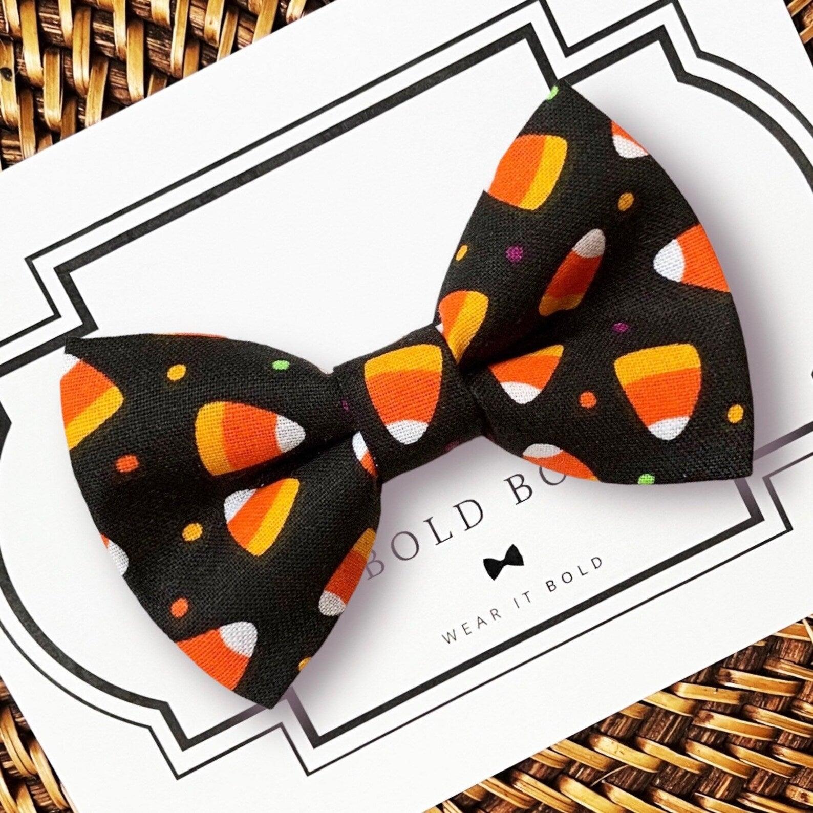Candy Corn Dog Bow Tie- Halloween handmade autumn pet accessory.