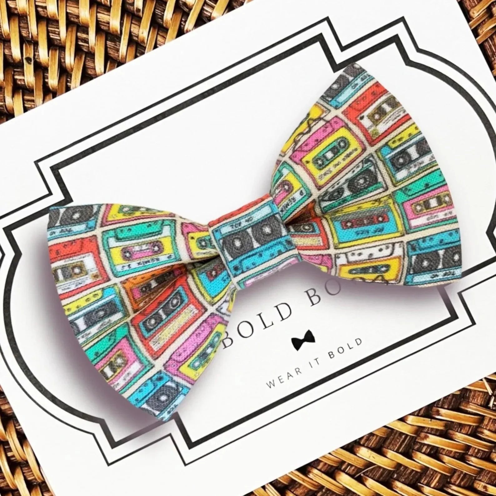 Vintage Cassette Tape Bow Tie for Dog and Cat Collar