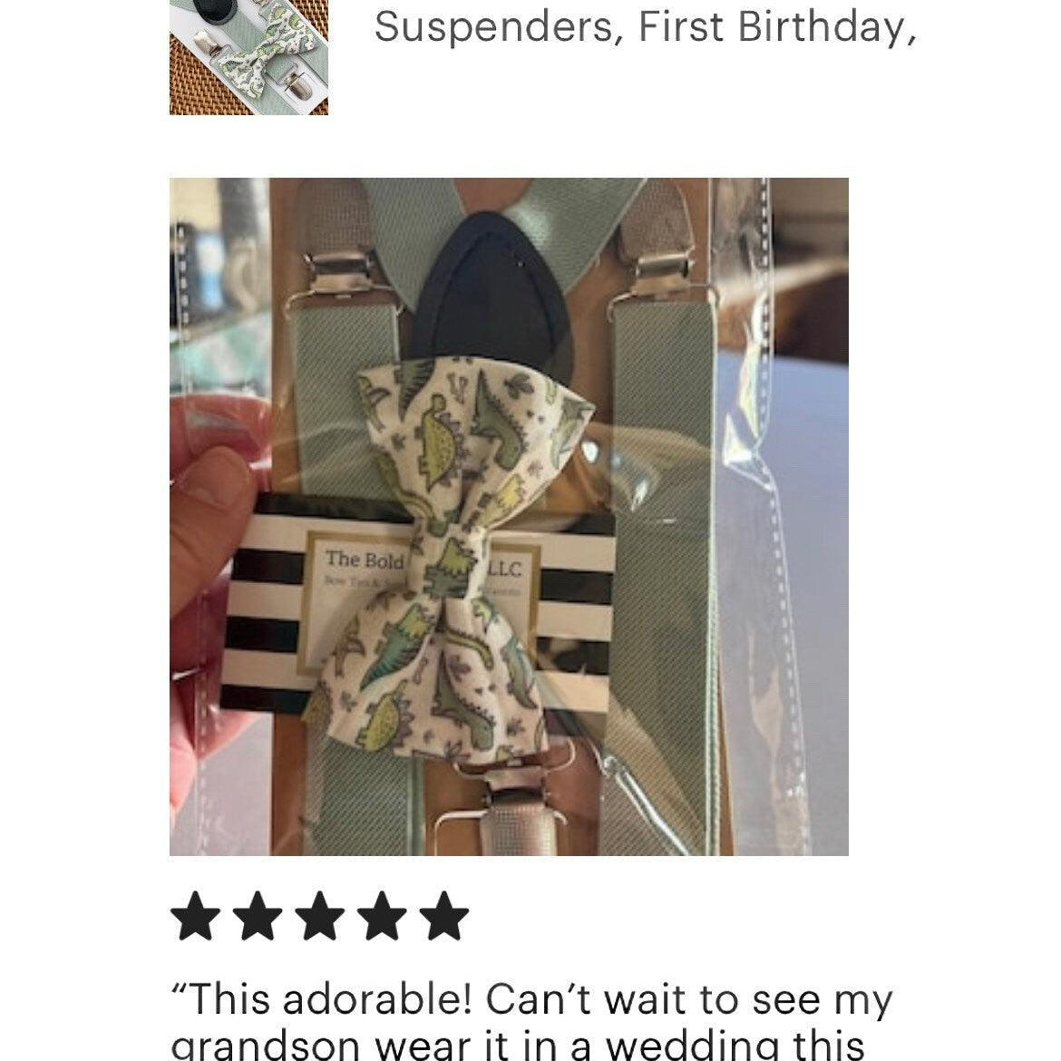 5 Stars on Sage green dinosaur bow tie and Sage suspenders.