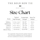 Size chart for bow ties and suspenders.