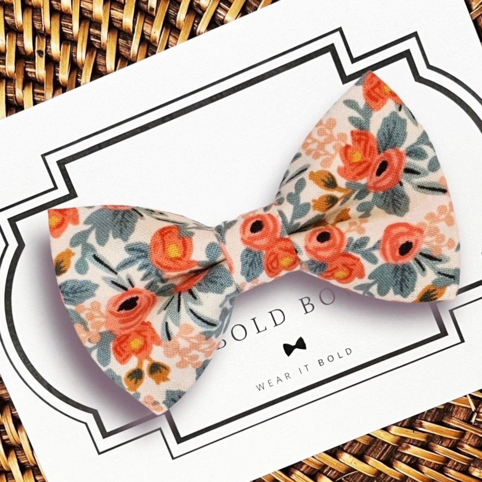 Peach Floral Dog bow tie or Cat bow tie for pet bowtie collar for wedding.
