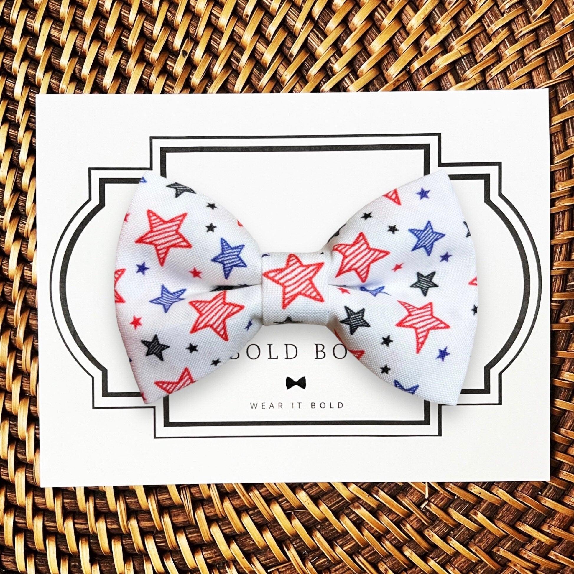 Fourth of July dog bow tie in red white and blue.