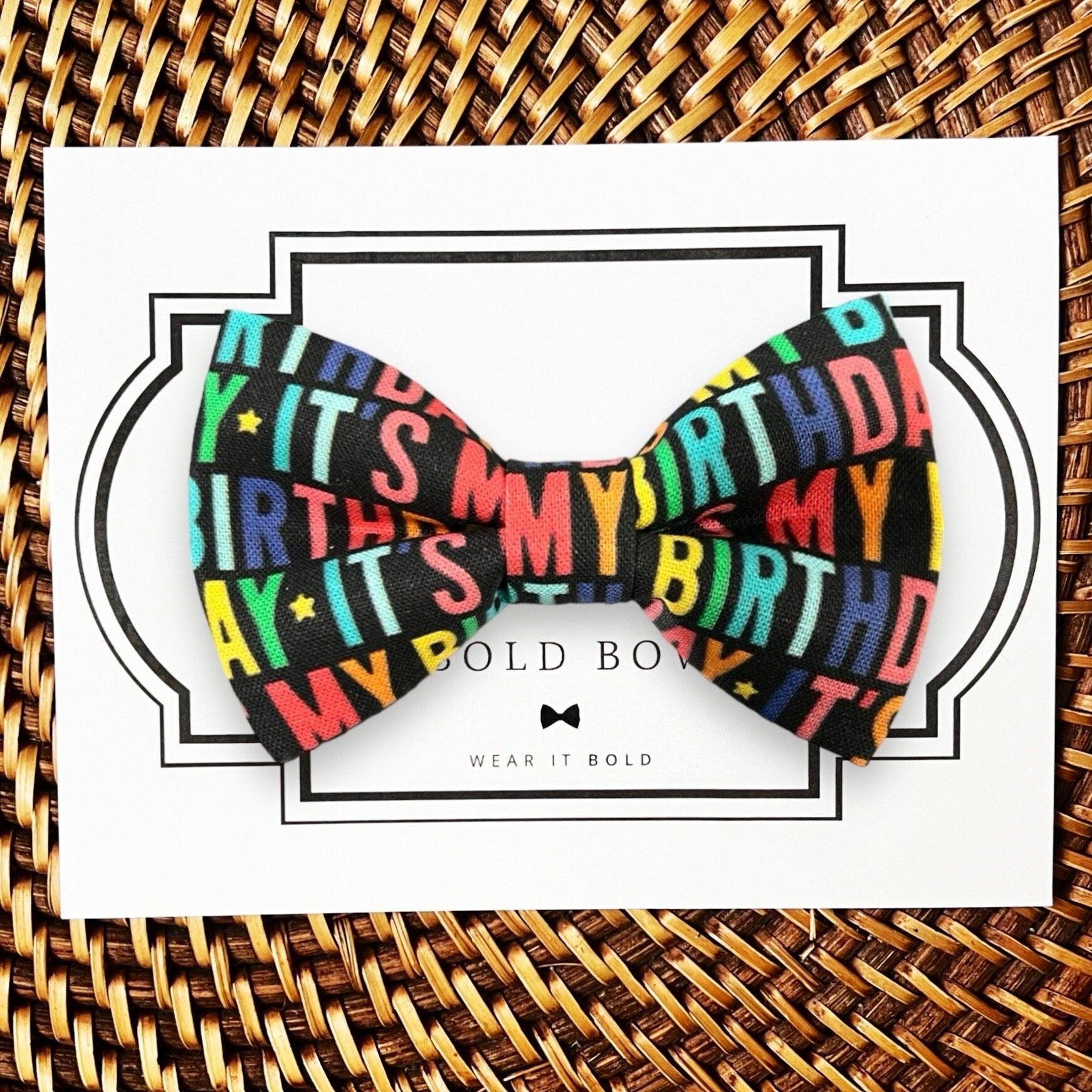 It’s my Birthday dog bow tie or cat bow tie in black and rainbow