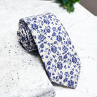 Floral Blue Necktie for Dusty Blue Wedding, Mens Floral Ties for Wedding Groomsmen Ties