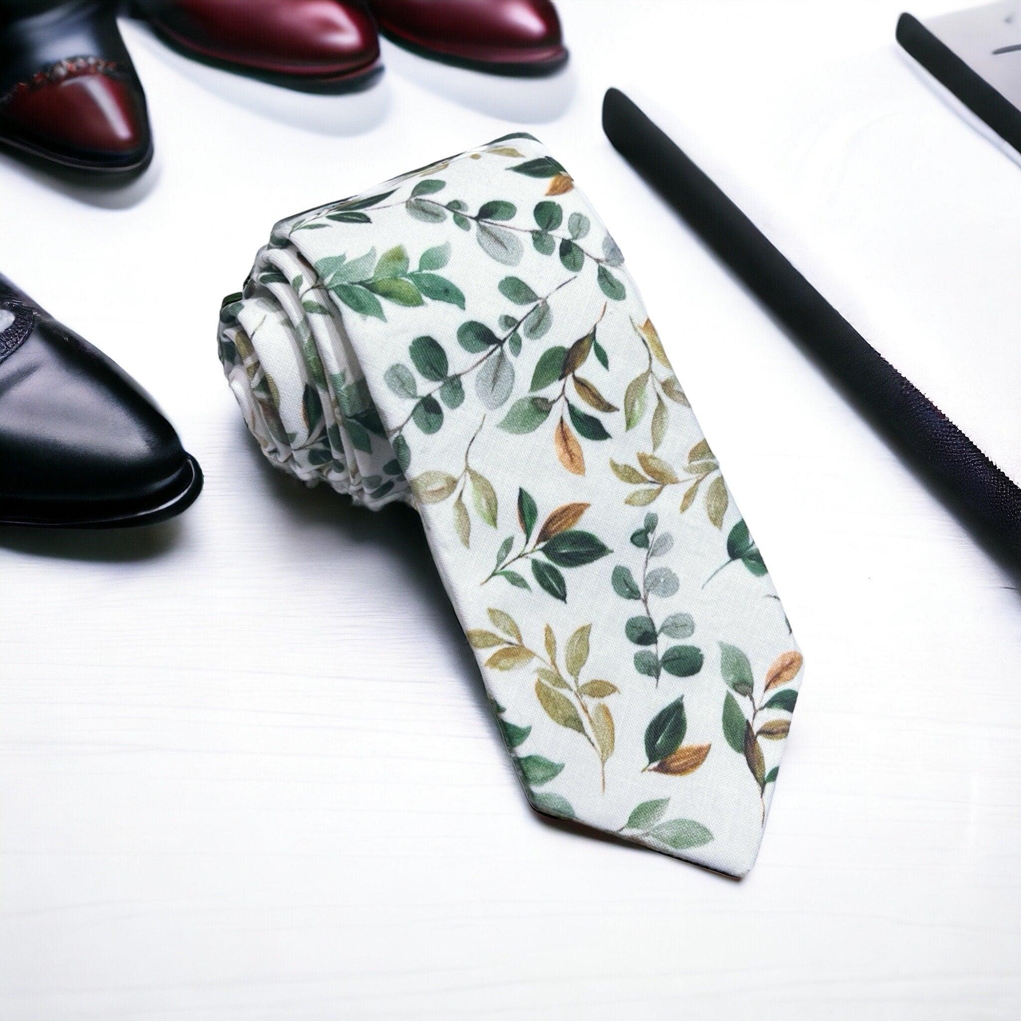 Sage & Gold Floral Men’s Tie- Sage & Gold Greenery for wedding