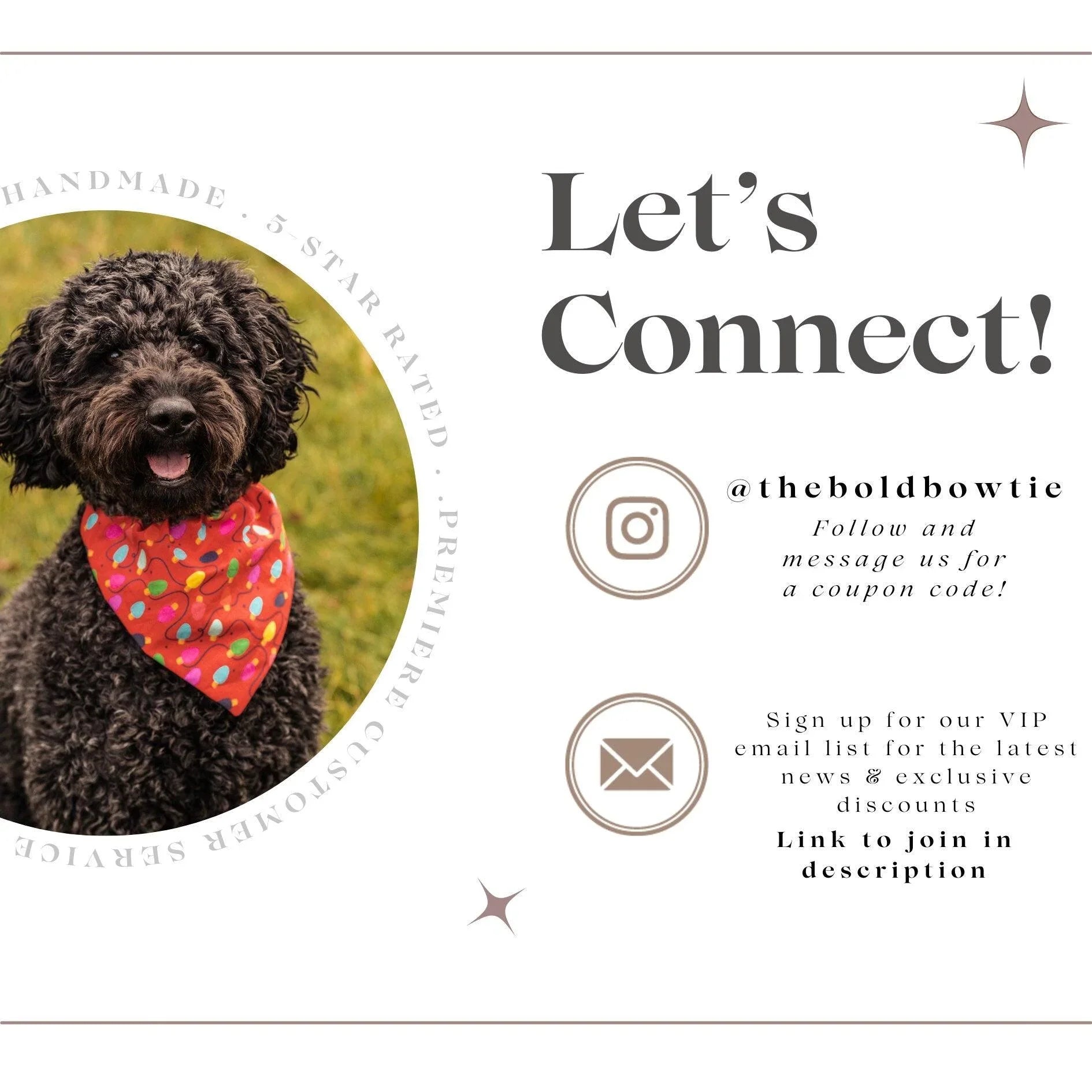 Dog portrait wearing a bandana as part of the dark green plaid dog bandana product page