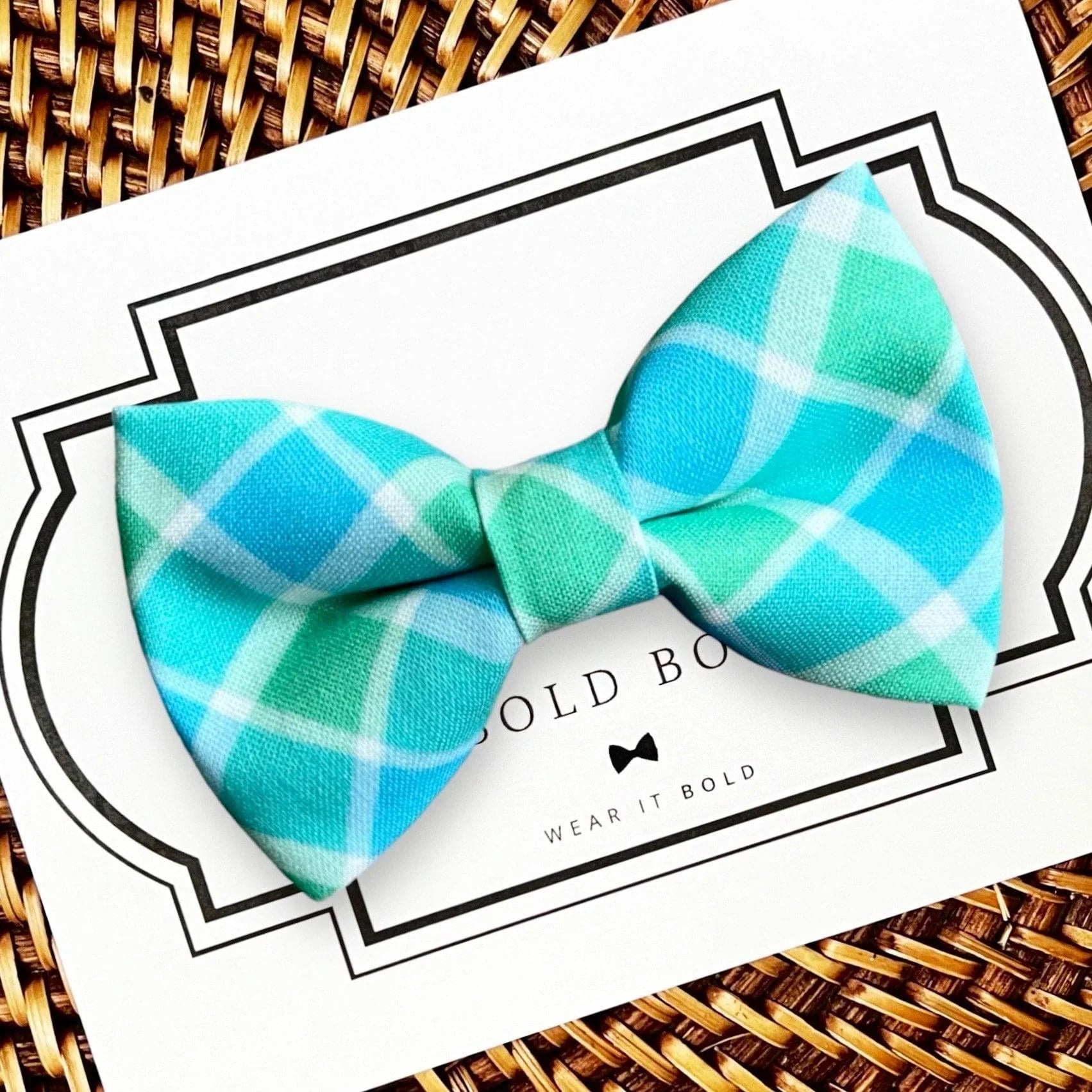 Easter Plaid Blue and Green Dog bow tie or Cat bow tie for pet bowtie collar for easter.