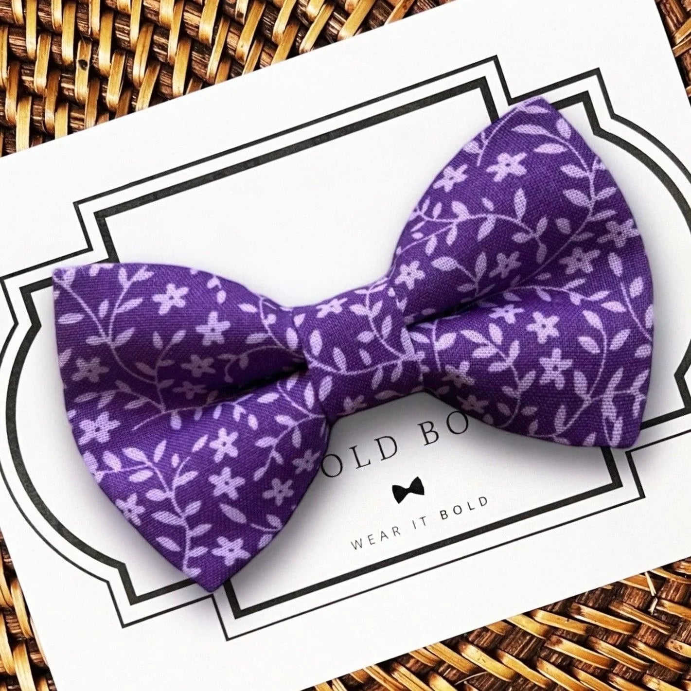 Purple Floral Dog bow tie or Cat bow tie for pet bowtie collar for wedding.