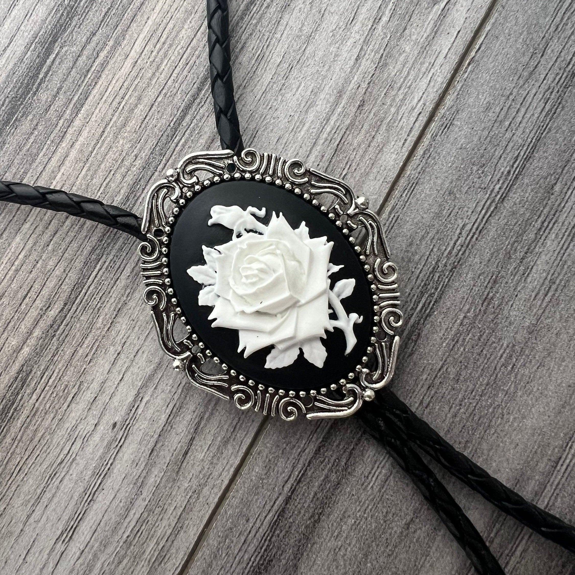 Rose bolo tie - Western Gifts for Her Bolo Tie - Indian Leather Western Wedding Necktie Mens Necklace Bola with Cabochon Rodeo