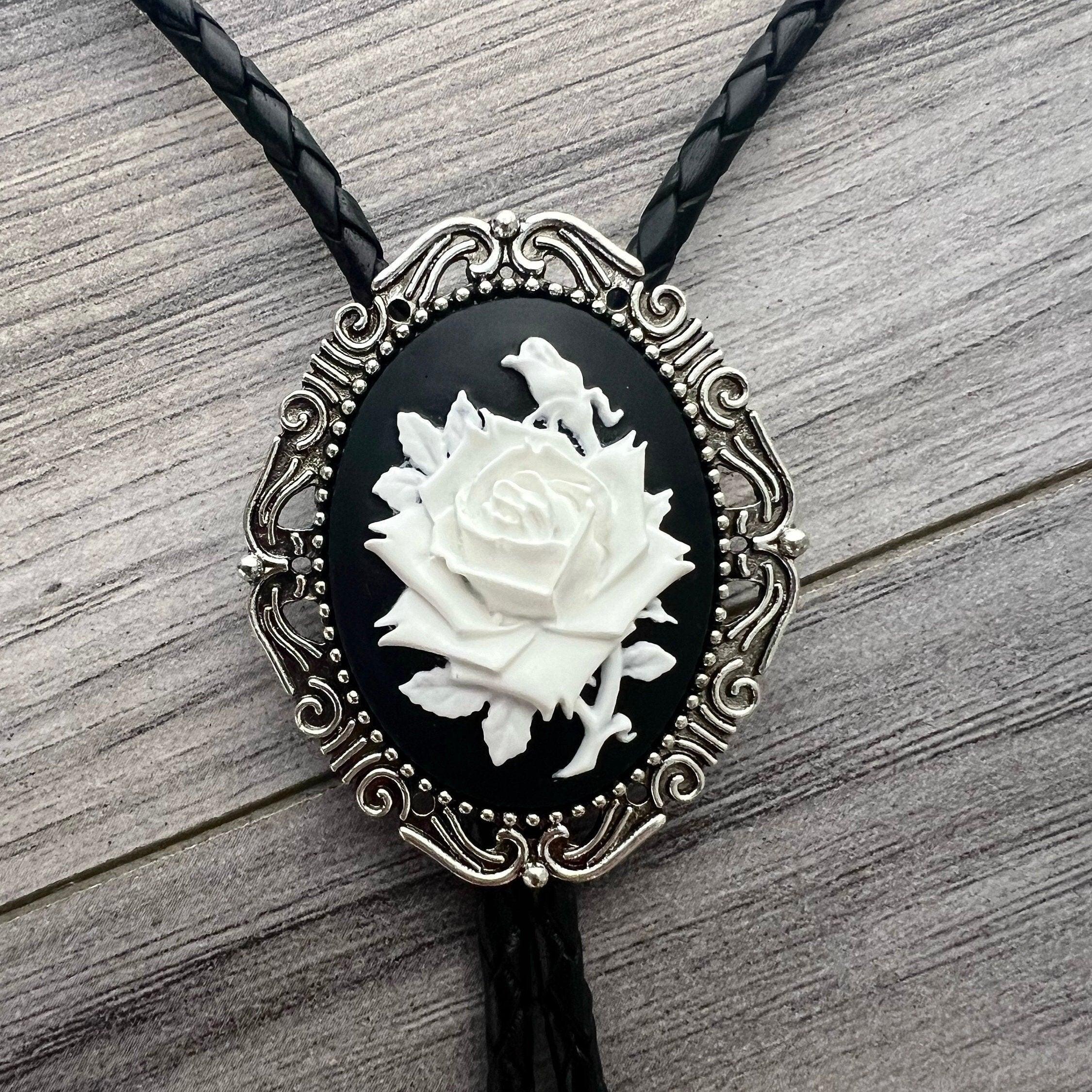 Rose bolo tie - Western Gifts for Her Bolo Tie - Indian Leather Western Wedding Necktie Mens Necklace Bola with Cabochon Rodeo