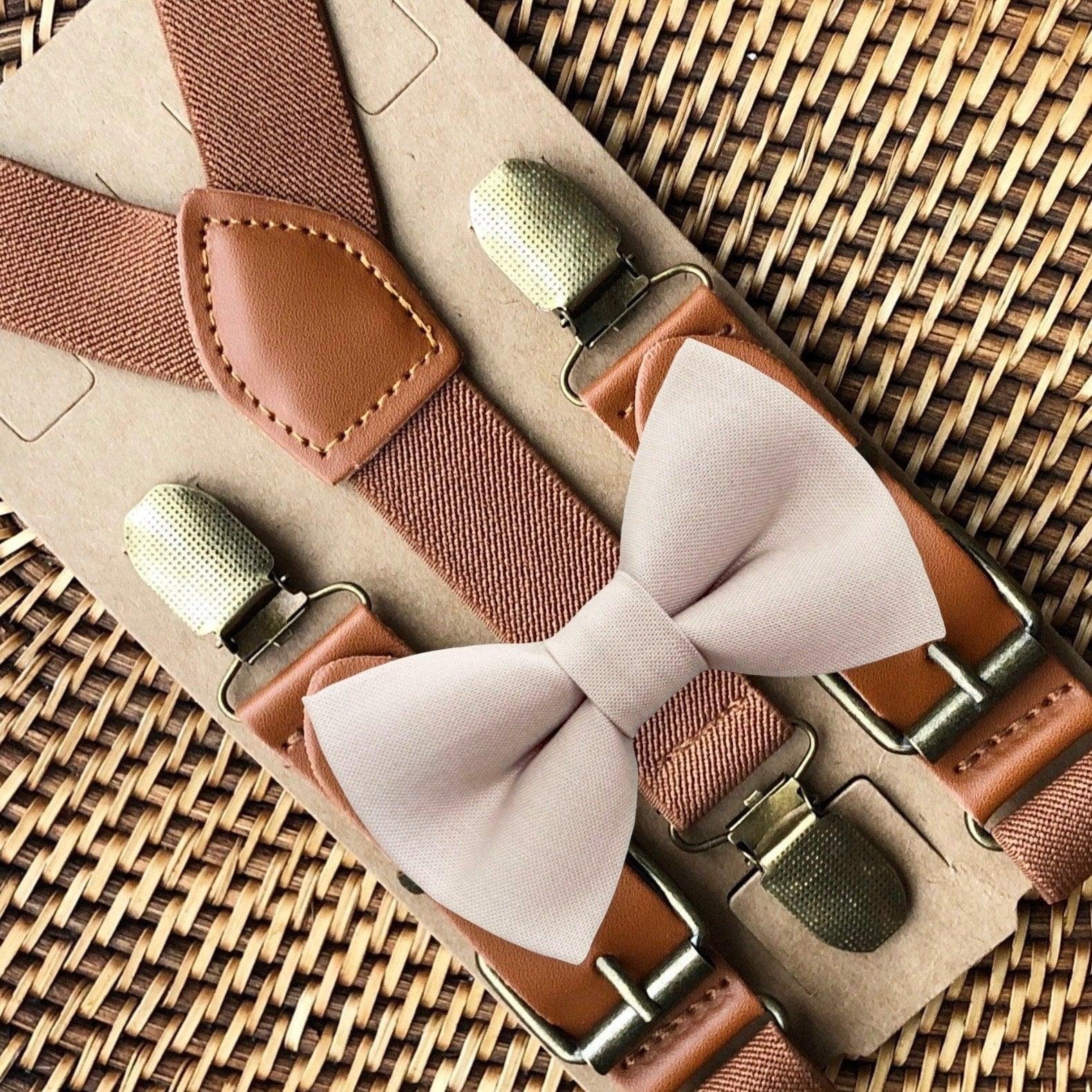 Biscotti bow tie and brown suspenders for men, toddlers and kids handmade in the USA and pre-tied, for wedding, groomsmen and ring bearer.