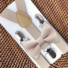 Biscotti Bow Tie for Wedding Bowtie & Suspenders, Tan Bow Tie for Ring Bearer or Mens Ties, Champagne Boys Bow Tie Suspenders Wedding Outfit