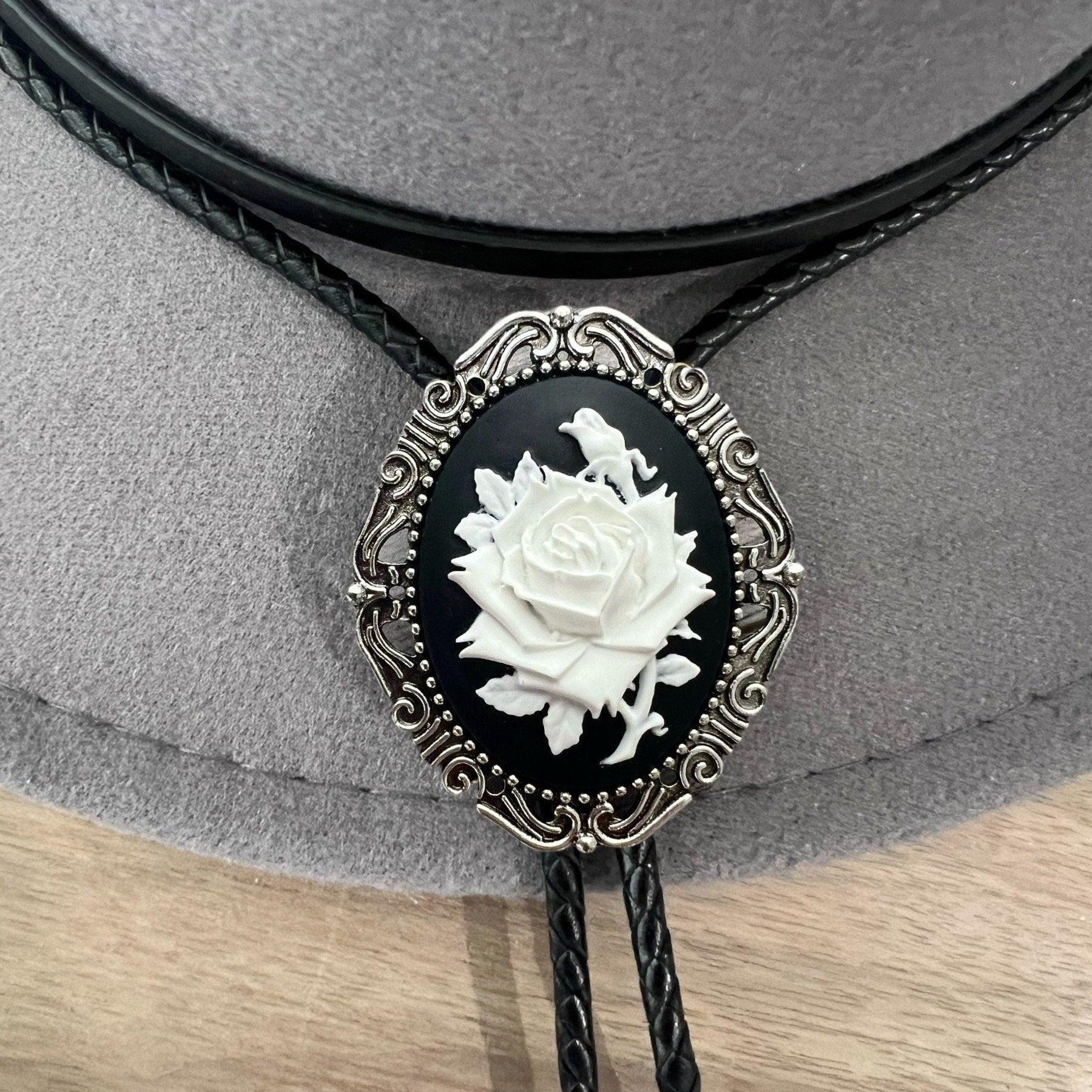 Rose bolo tie - Western Gifts for Her Bolo Tie - Indian Leather Western Wedding Necktie Mens Necklace Bola with Cabochon Rodeo